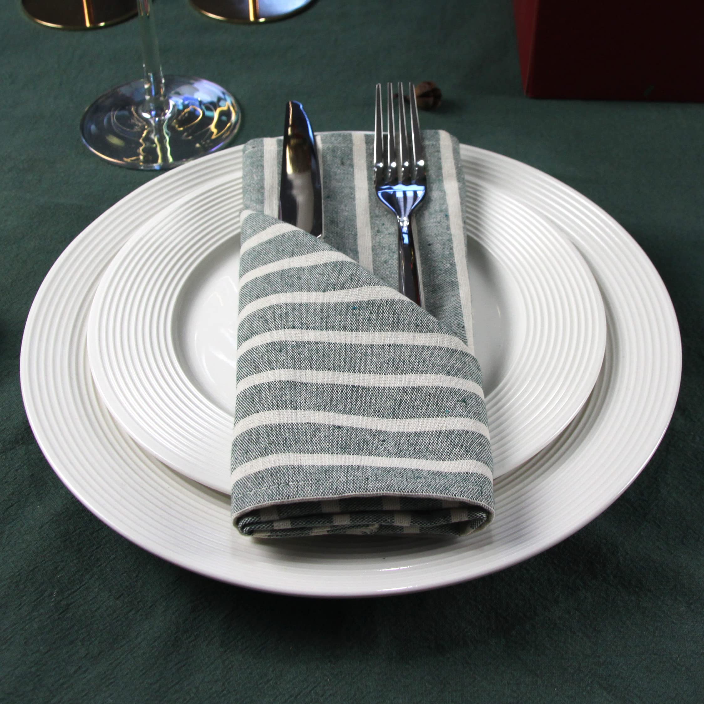 Lot de 12 Serviettes de Table Larges en Coton mélangé à Rayures pour fêtes de Noël, événements et Usage Domestique Vert 43,2 x 43,2 cm