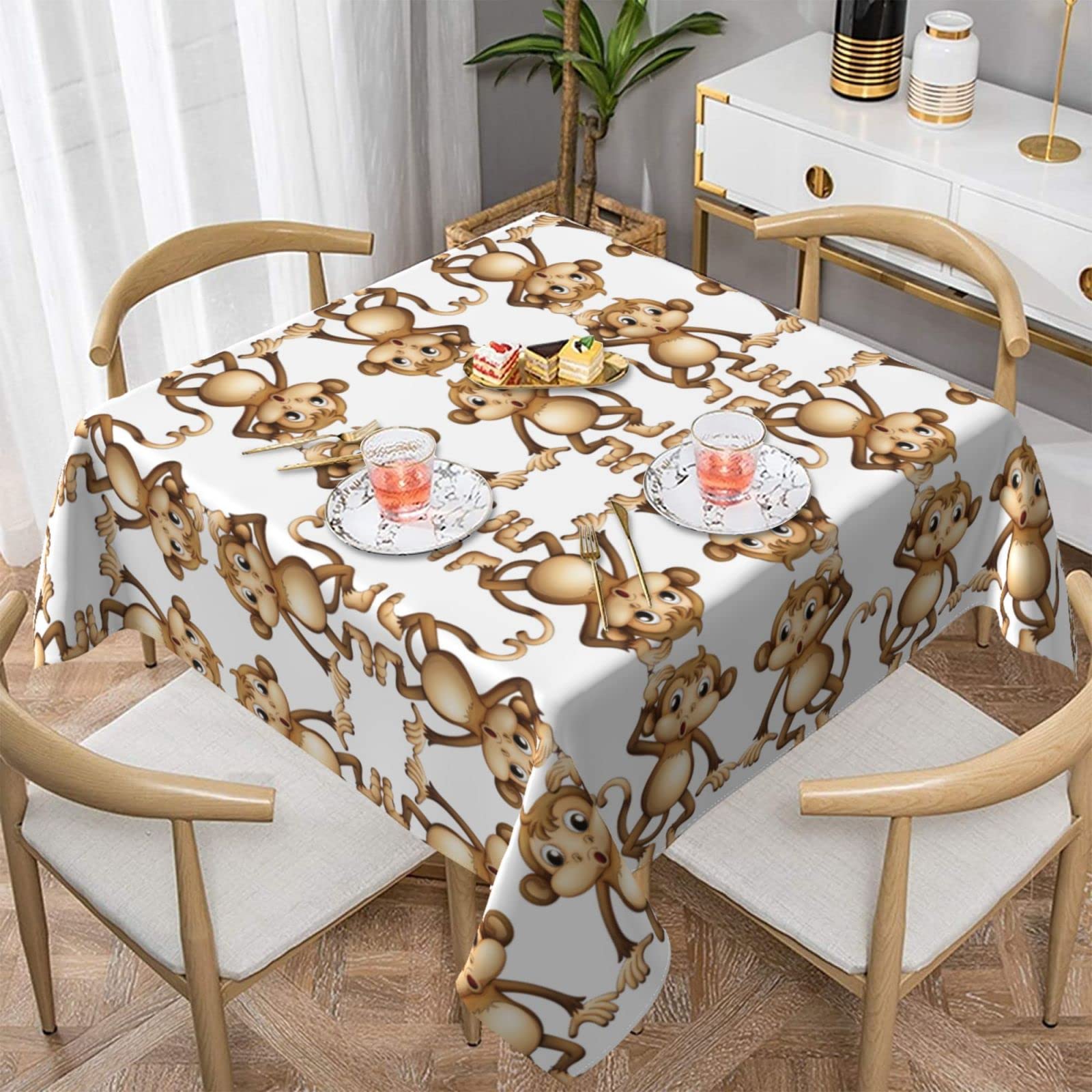 Lawenp Cute Monkey Square Wrinkle-Free Table Cloth Cover Table Decorative for Wedding Dinning Party Banquet Tabletop