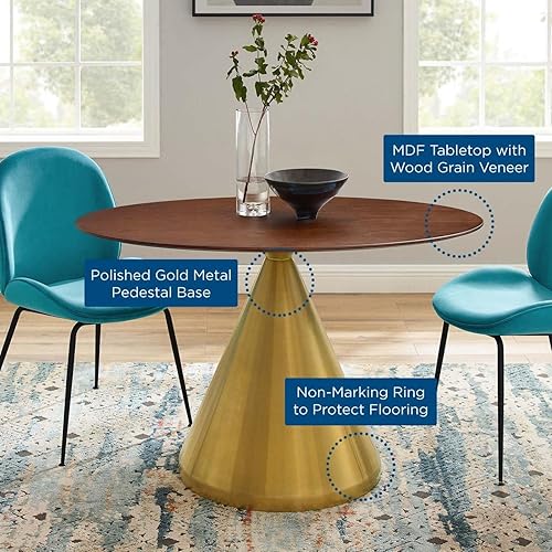 Miniatura 3 de Modway EEI-5339-GLD-WAL Tupelo 48" Oval, Mesa de comedor de nogal dorado, 48 pulgadas Color oscuro superior Dia120x70