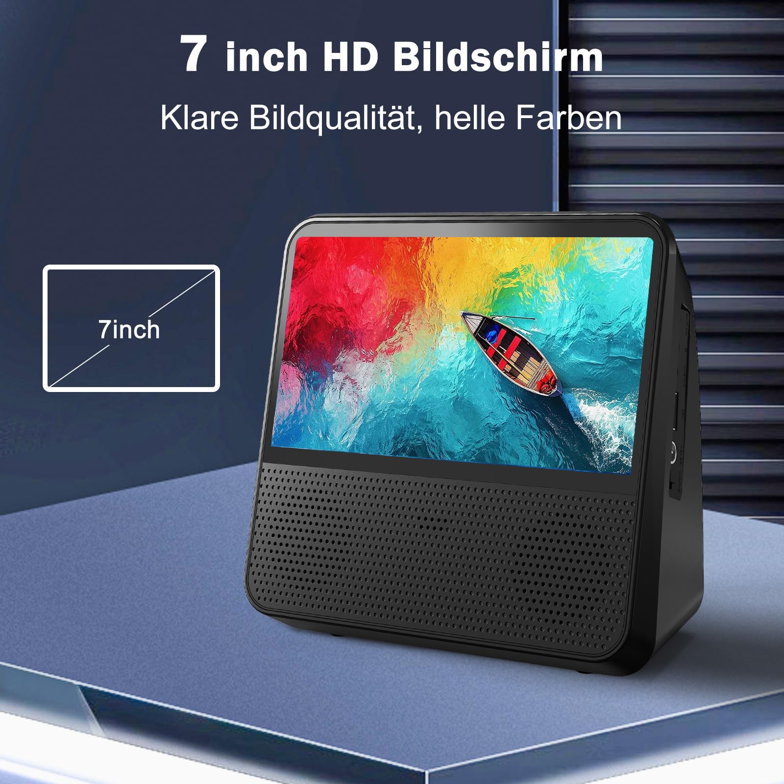 Tragbarer DVD-Player mit 7-Zoll-Bildschirm，4000mAh Akku (Laufzeit über 6 Stunden) – Bluetooth/USB/AV, Verstellbare Helligkeit, Region Free DVD Player Portable – Ideal für Fernseher, Reisen & Auto