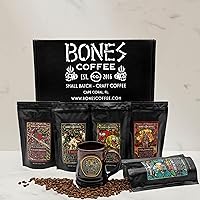 Vista 25 de Bones Coffee Company NUEVO Paquete de muestra World Tour, café saborizado de origen único, granos arábica de tostado medio, regalos de café