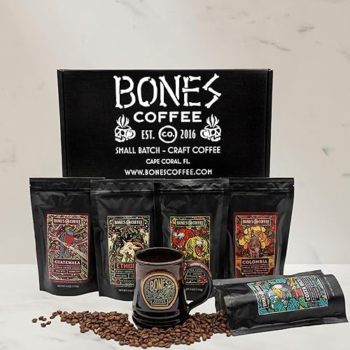 Miniatura 25 de Bones Coffee Company NUEVO Paquete de muestra World Tour, café saborizado de origen único, granos arábica de tostado medio, regalos de café