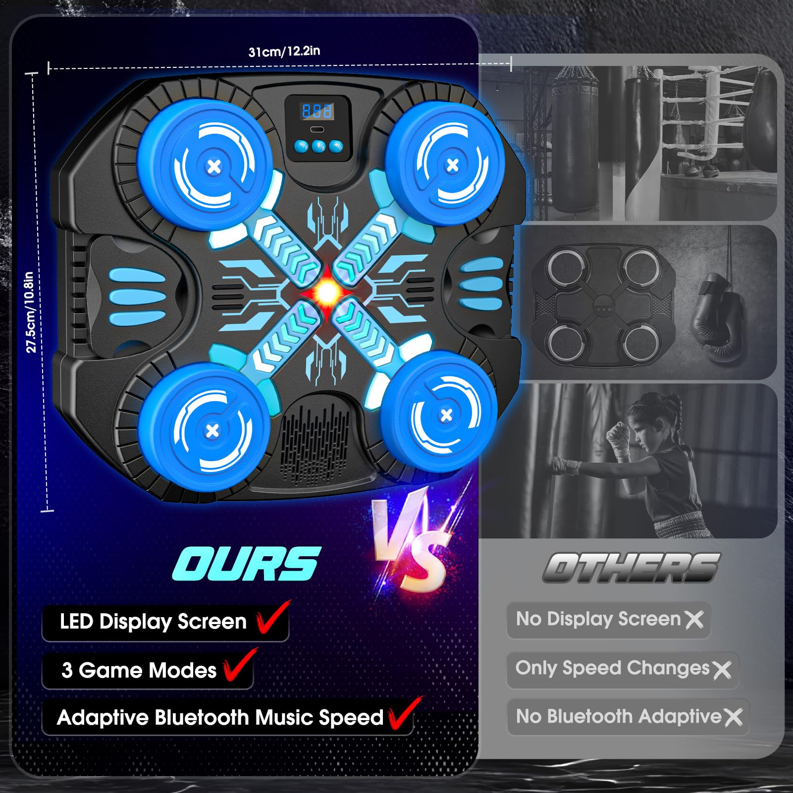 Boxing Machine with Music for Kids Sports Toy-3 Game Modes & 14 Levels, 4 5 6 7 8 9 10 Year Old Boy Girl Christmas Toys Birthday Gifts, Wall Mounted Bluetooth Punching Target with Scoring & Gloves