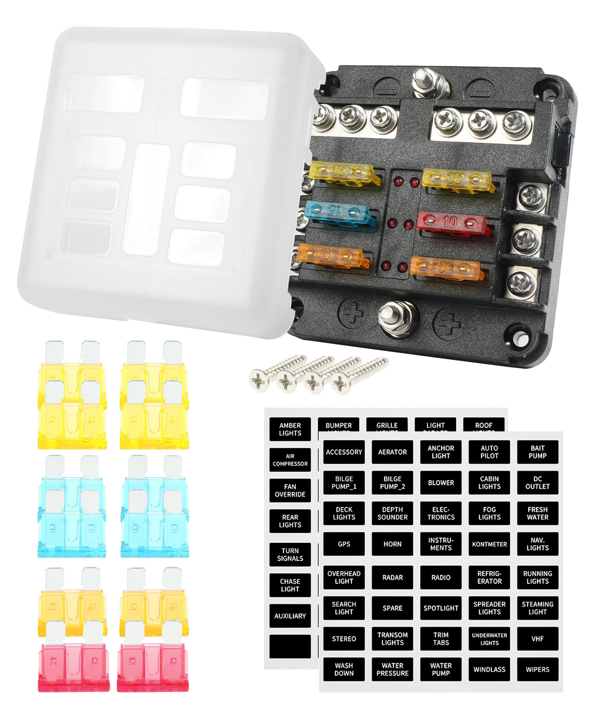 Fuse Box,Automotive Use 6 Way 12V Fuse Block,Fuse Block for Car,Car Accessories Fuse Block with LED Indicator Light,ATC/ATO Waterproof Blade Fuses Box,6 Circuits Fuse Panel for Car Boat Truck
