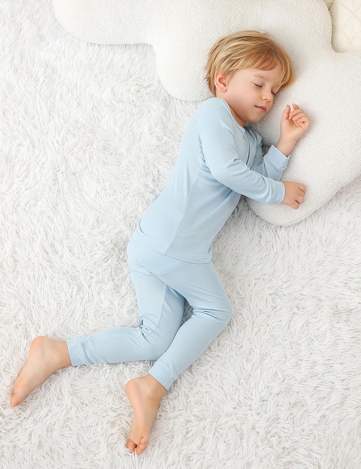 JunNeng Bamboo Viscose Pajamas for Toddler Baby, Boys Girls Solid Snug Fit Pajamas Long Sleeve Sleeper - Image 5