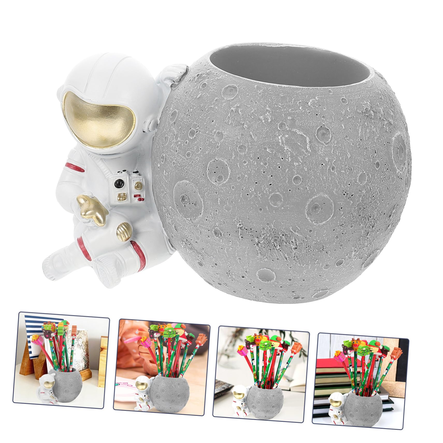 Portapenne in Resina Forma Astronauta Contenitore per Penne Organizer Cancelleria Decorazione Casa Scrivania