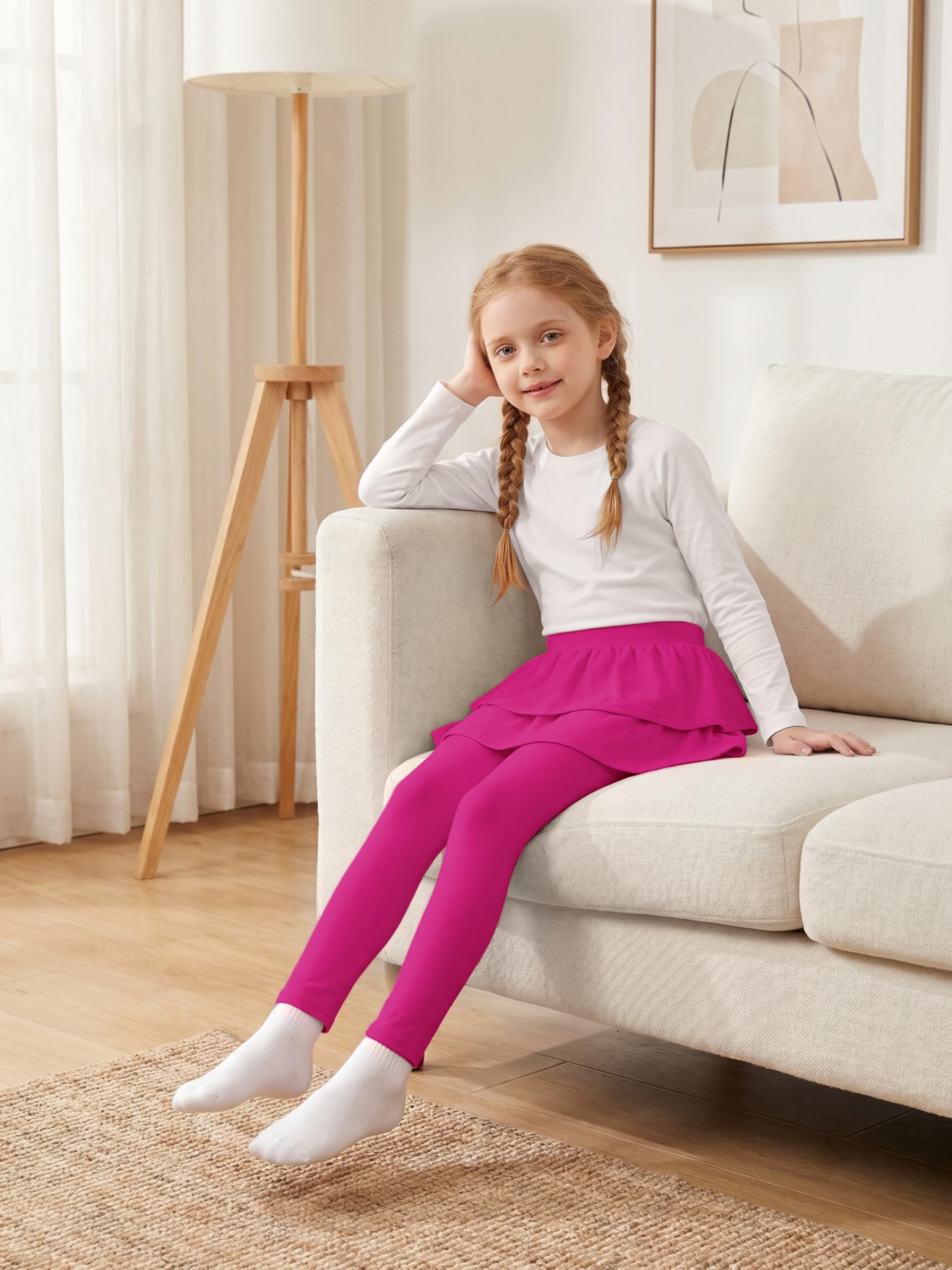 Resinta 3er-Pack Mädchen-Leggings mit Rock aus Baumwolle, Rüschenrock-Hosen, warme Tutu-Leggings für Mädchen