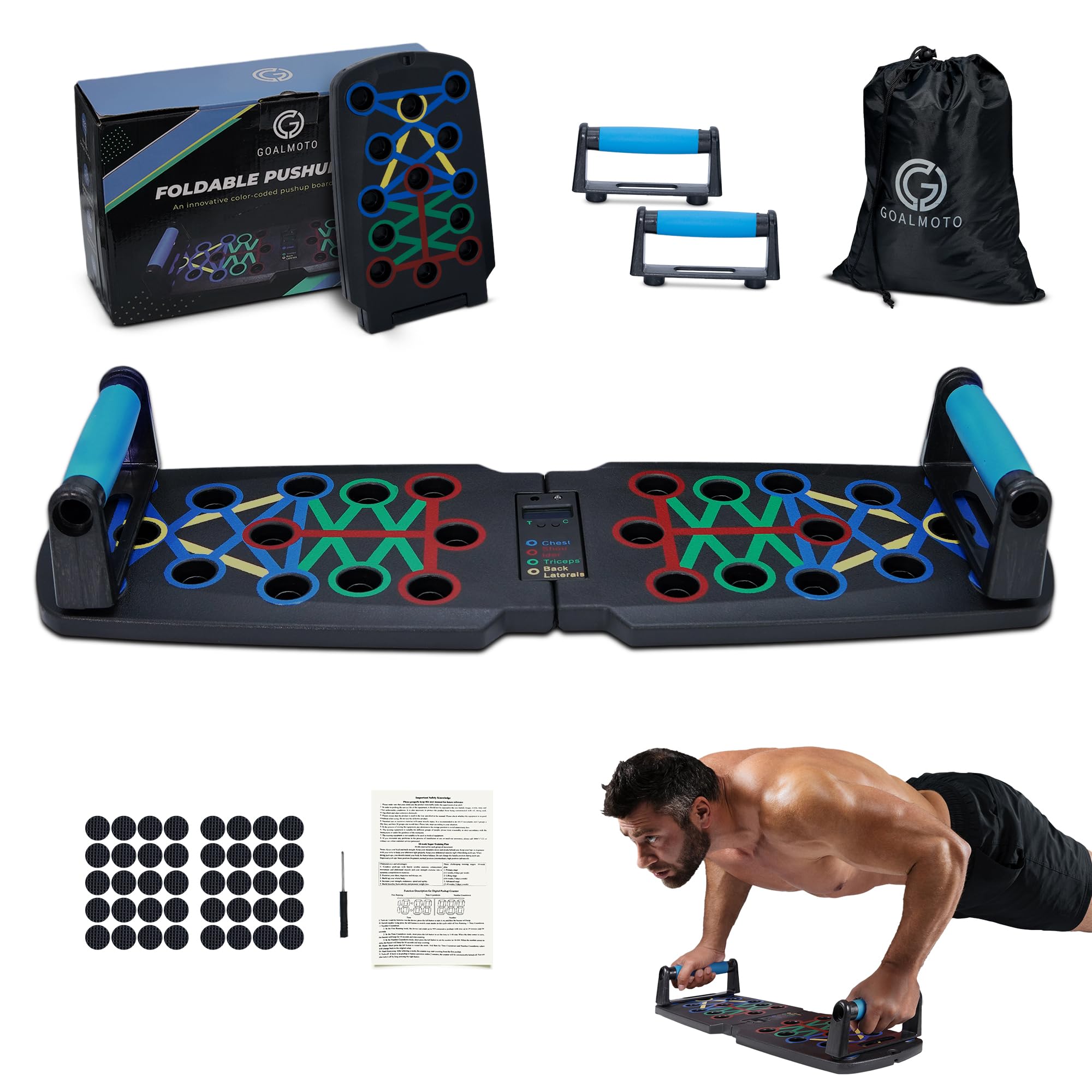 Push Up Board Smart Counter (25.2” x 7.6” x 63”) - 9 in 1 Push Up Board for the Workout - Push Up Board as Training Equipment - Foldable Pushup Board - Quadropress - Non-slip Max Push Board New 2.0
