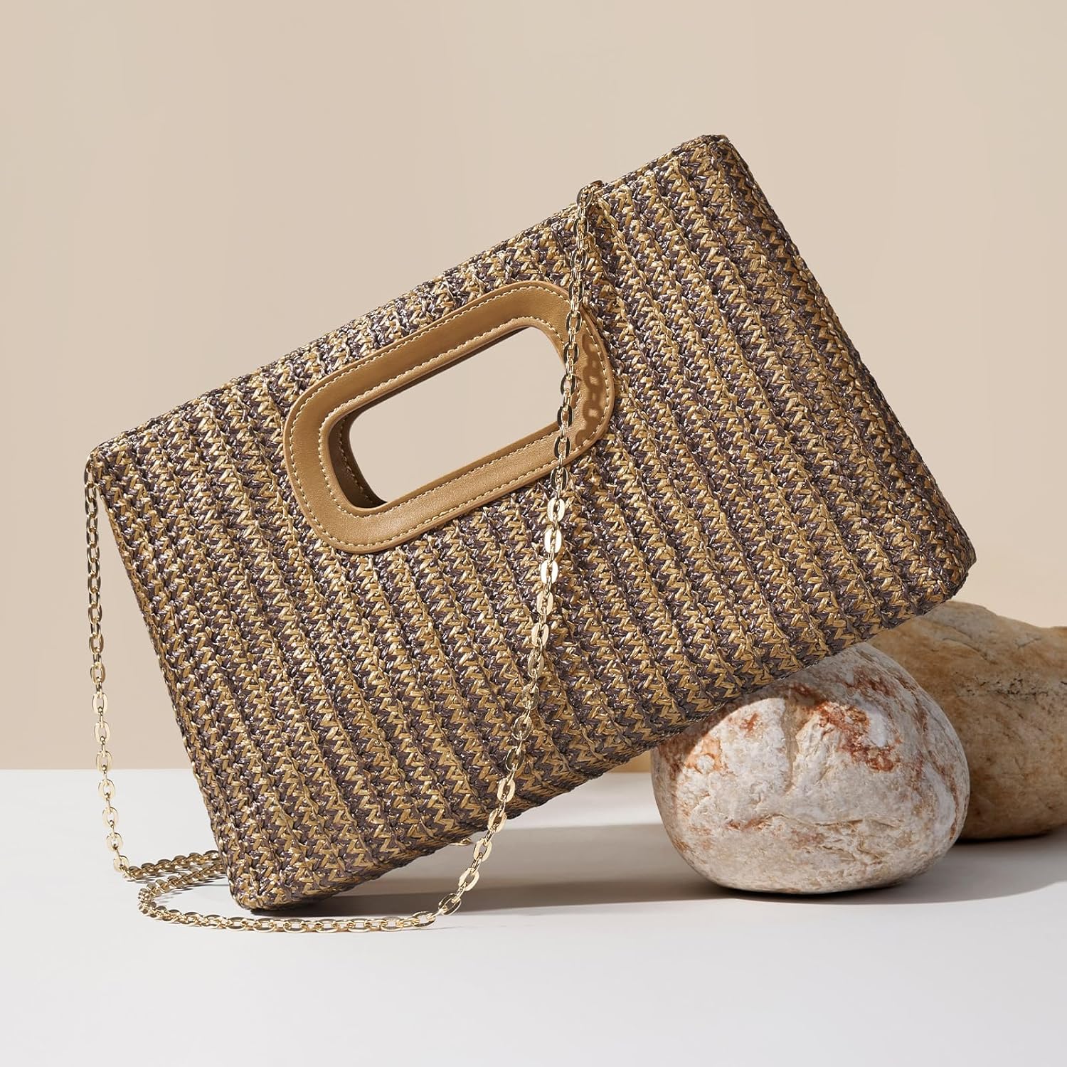 CHUNLI Chic Straw Clutch Purses for Women with Top Handle Summer Bag, Ideal Vacation Handbags and Woven Boho Beach Bags - Image 2