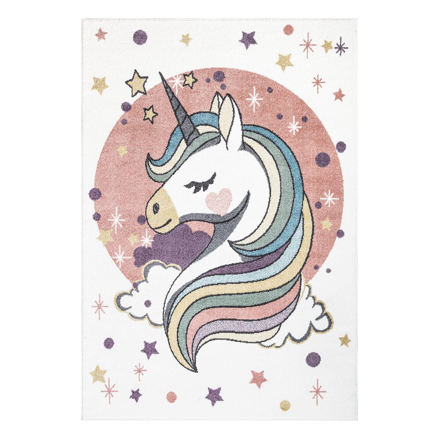 Tapis De Jeu Enfant Arc-en-Ciel Licorne CARPETIA - 200x290 Cm, Antiallergique Et Résistant