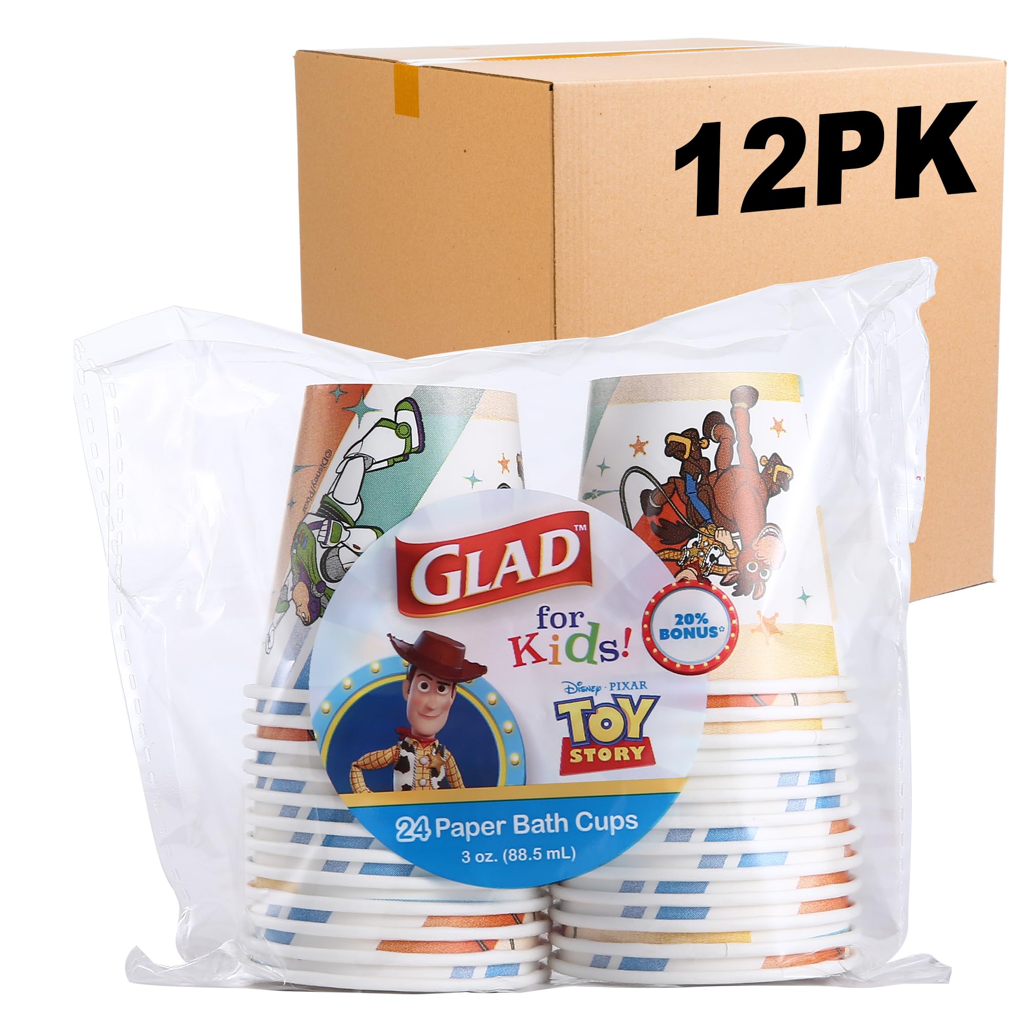 Gobelets en papier Toy Story Glad de 85g pour enfants, lot de 12 packs de 24 pièces