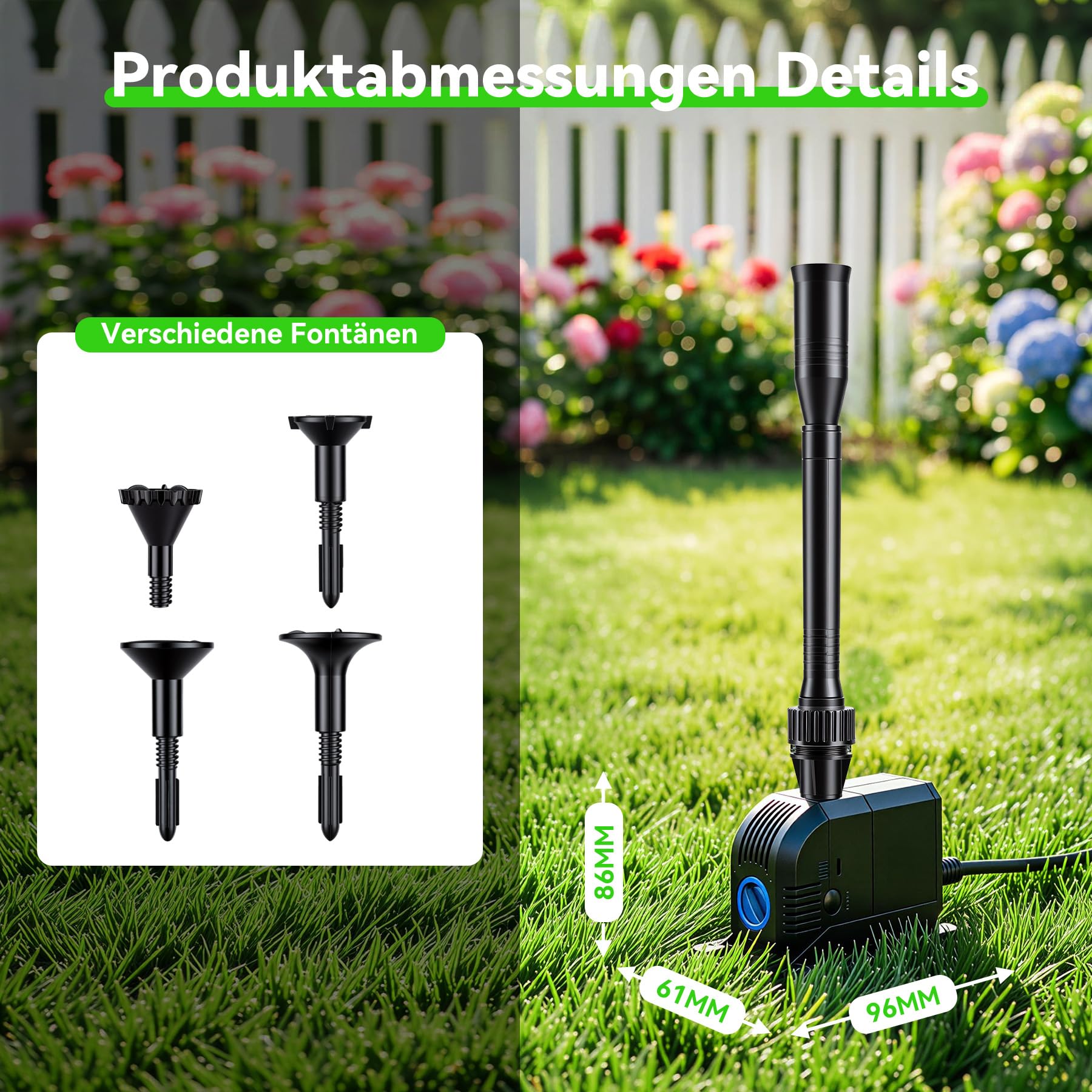 600L/h 8W Garten Springbrunnenpumpe Teichpumpe Wasserspielpumpe Bachlaufpumpe Wasserpumpe Fontäne