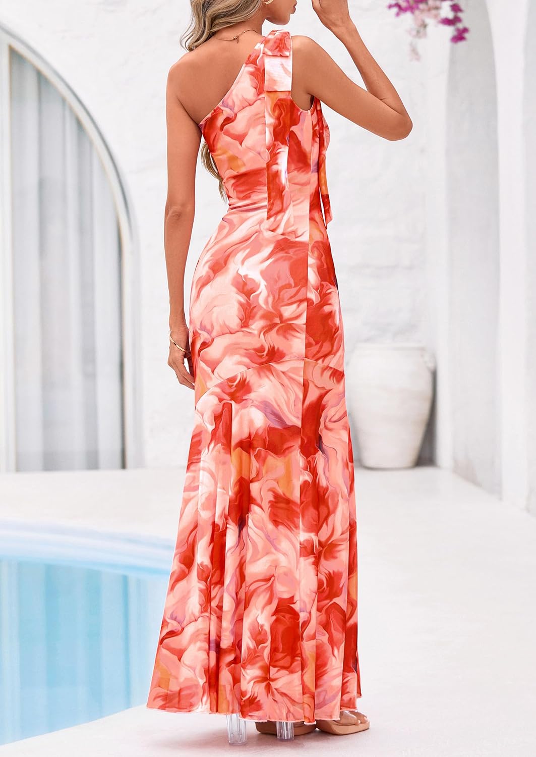 PRETTYGARDEN Womens Summer One Shoulder Maxi Dress 2026 Floral Sleeveless Bodycon Mesh Long Beach Vacation Sun Dresses - Image 4