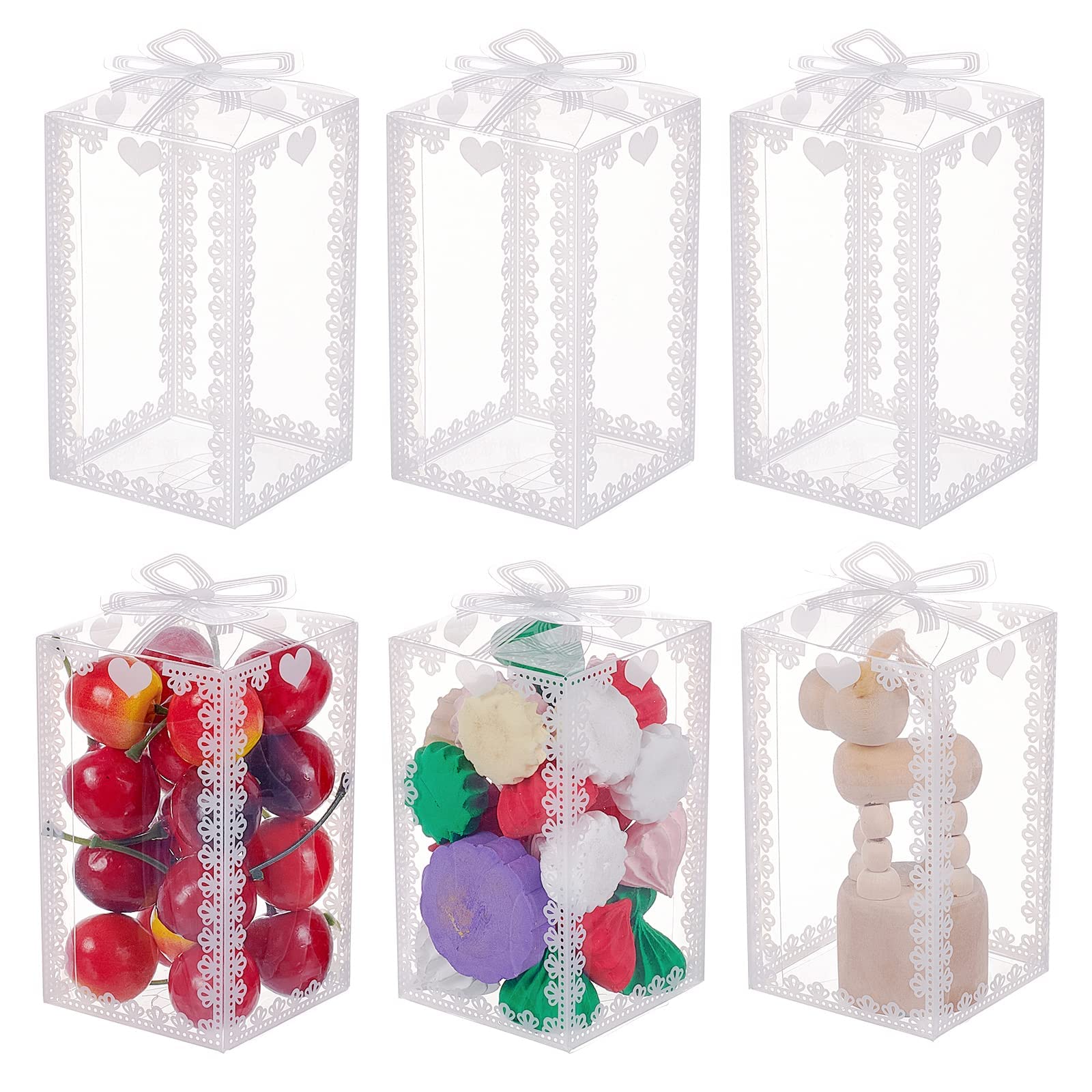 Excefore Rectangle Bow Knot Pattern Clear Plastic Favor Boxes Gift Boxes for Wedding Birthday Party, Valentine's Gift Packaging, 2.3x2.3x4 Inch ( 28PCS )