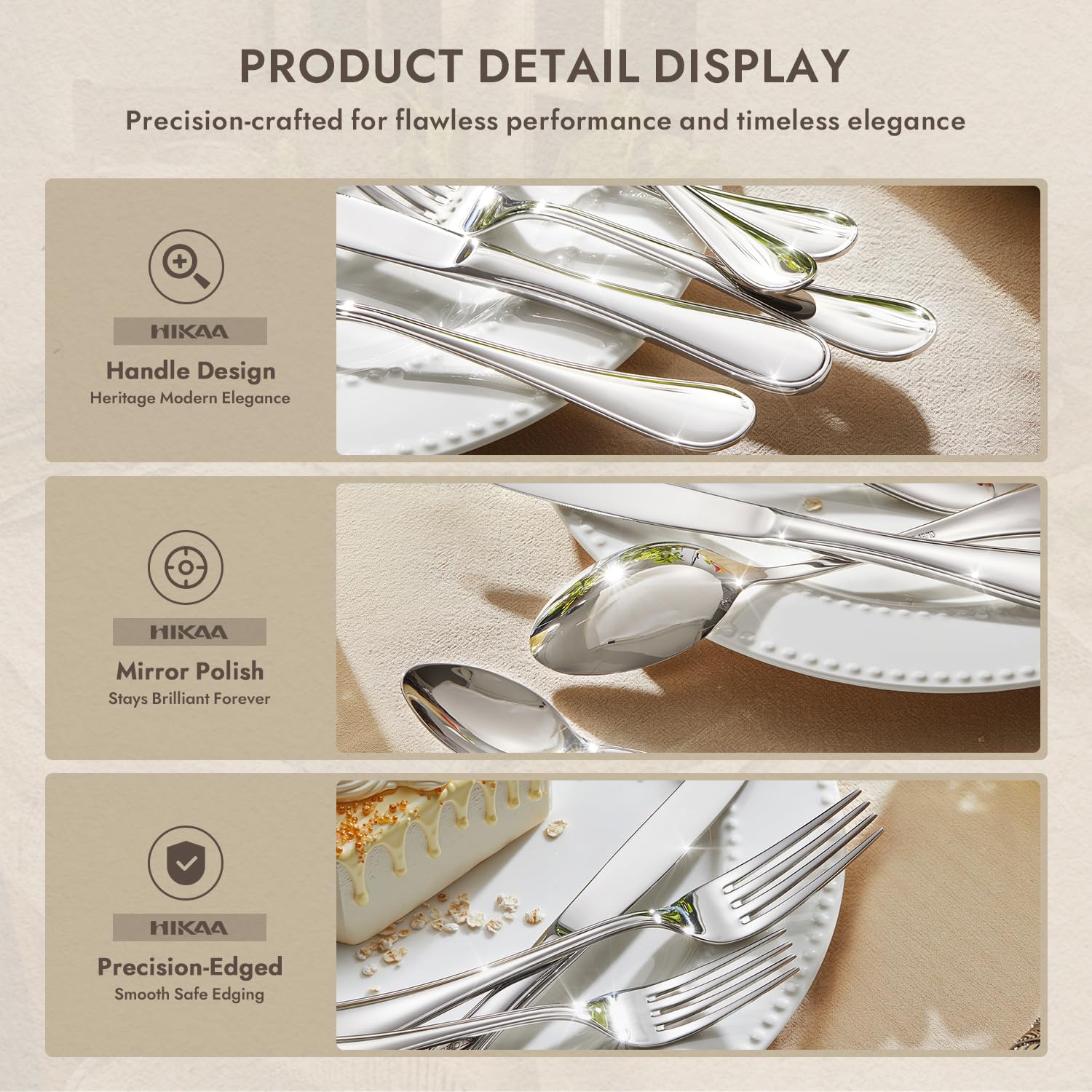 HIKAA Besteck Set 6 Personen, 30-Teiliges 18/10 Edelstahl-Besteckset | Teardrop Essbesteck, Morden Poliert Cutlery Set für Zuhause/Hotel/Hochzeit, spülmaschinenfest, (Silber)