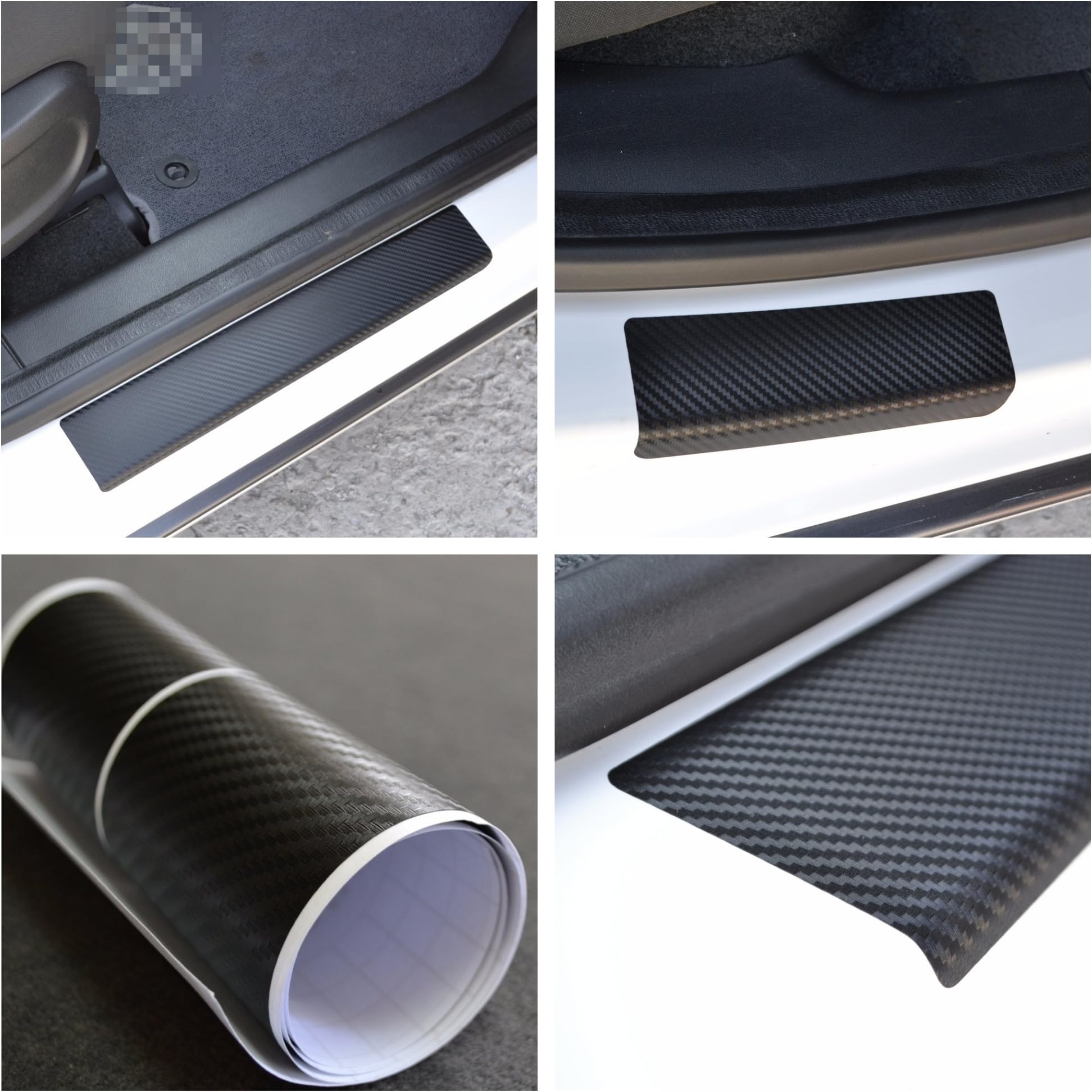 Door Sill Vinyl Wrap Scuff Protection Film fit Geely Emgrand 7, EC7 2012- Black Carbon Fiber Texture Decals Entry Guard 4 pcs Kit Paint Protector