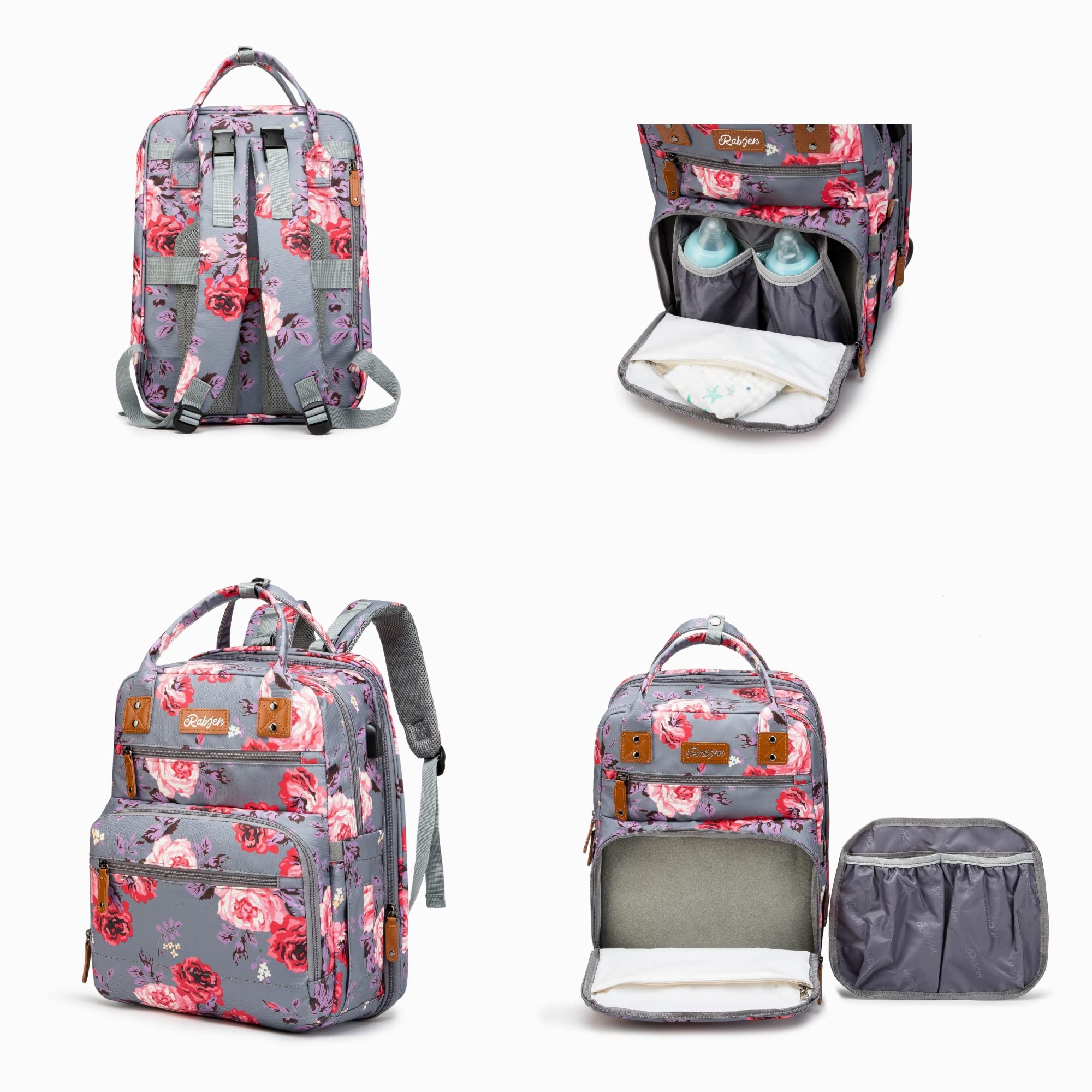 Rabjen Diaper Bag Backpack, Transformable Baby Bag, Spacious Enough for Twins' Stuff, Multifunction Back Pack