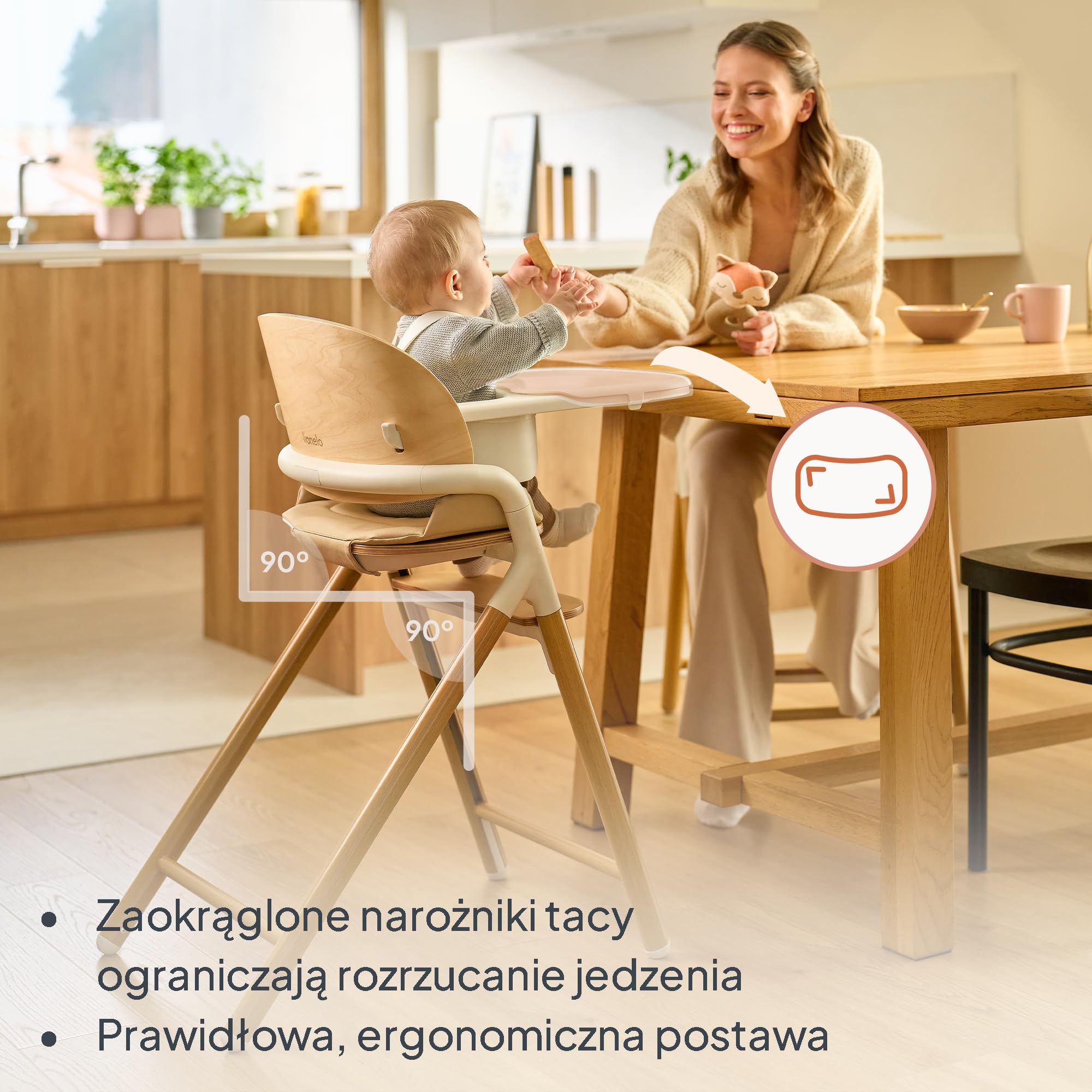 LIONELO Drewniane Krzesełko do Karmienia Celia, Rośnie z Dzieckiem od 6 miesięcy do 90 kg, Regulowany Podnóżek, 5-Punktowe Pasy, Poduszka na Siedzisko, Łatwe Czyszczenie | od 6 miesięcy do 110 kg, regulowany podnóżek, 5-punktowe paski, poduszka do siedzen