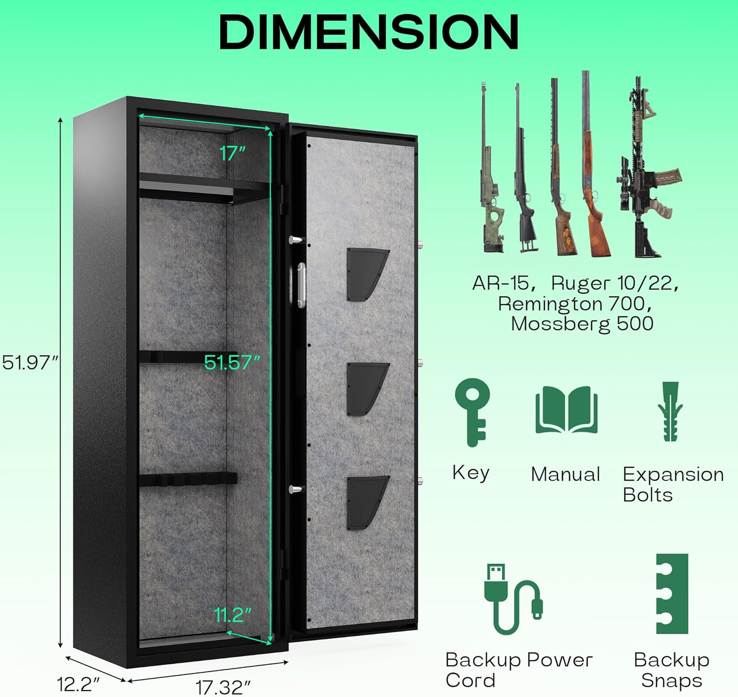 8-12 Biometric Gun Safe Rifle for Home, Fingerprint Gun Safes for Rifles and Pistols, Quick Access Gun Cabinets for Rifles and Shotguns with Upgraded LED Light (No Assembly Required)