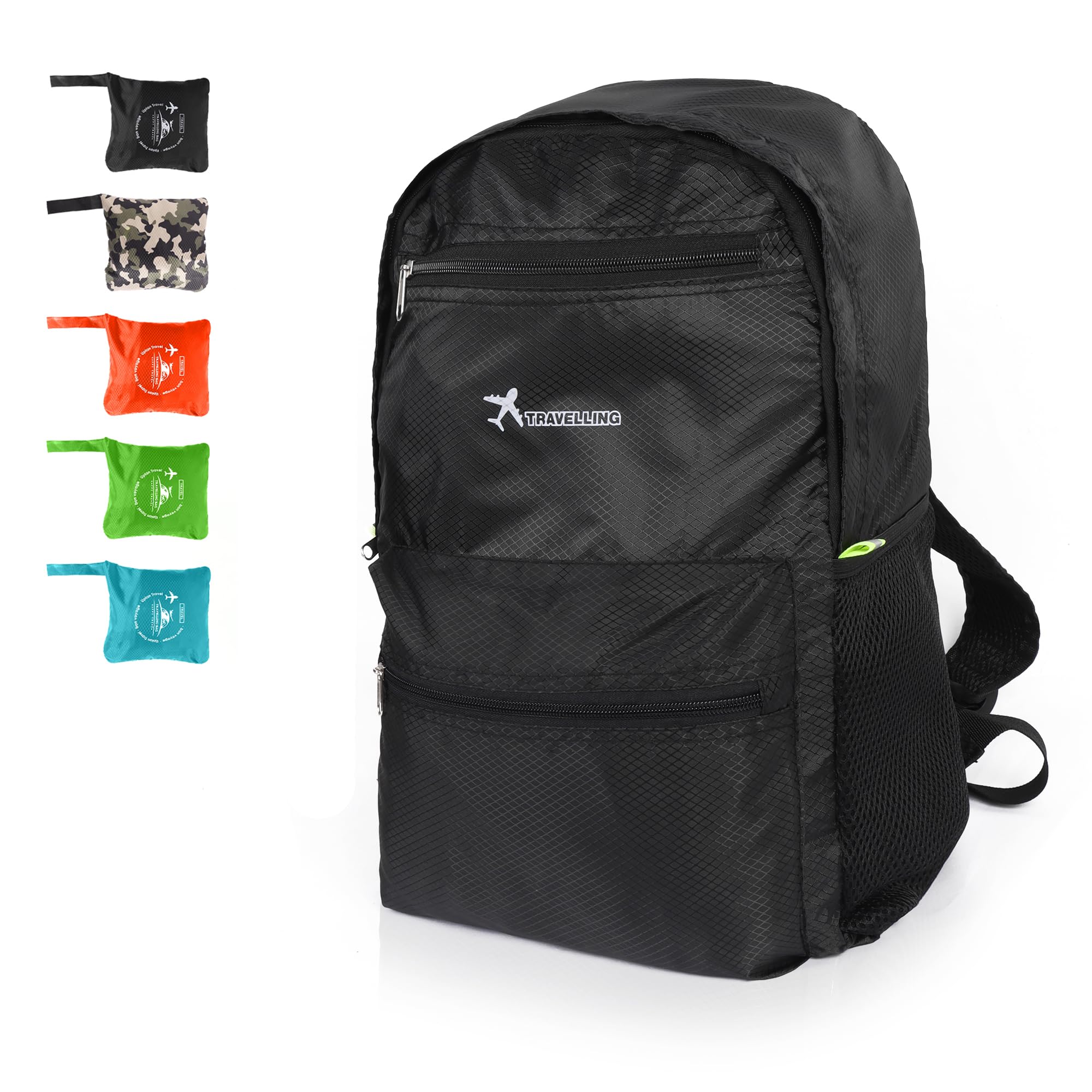 Moorle Faltbarer Rucksack 15L schwarz, Ultraleicht Tagesrucksack Wasserdicht Zum Falten, Kleine Wanderrucksack Für Damen Herren, Leichter Daypack Rucksack Zum Wandern, Faltbar Wanderrucksack Für Reise