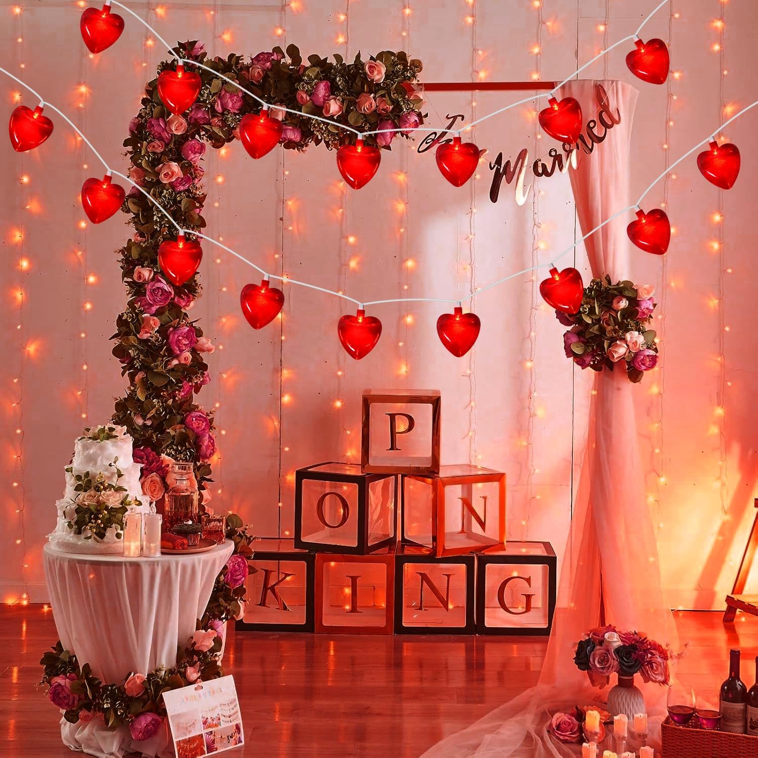 PASUTO Red Heart String Lights, 8.5Ft Valentines Day Decorations Light with 10 LED Red Heart Lights, Connectable Romantic Fairy Light for Wedding Valentine's Day Anniversary Indoor Party Decor image 5