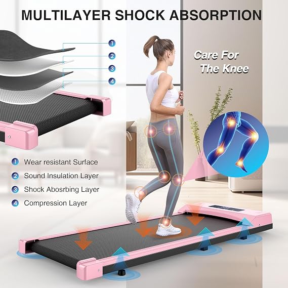 Walking Pad Treadmill, Under Desk Treadmill Portable, Desk Treadmill for Office Under Desk, Walking Treadmill Electric Quiet for Home/Apartment/Flat with Remote Control and LED Dispaly