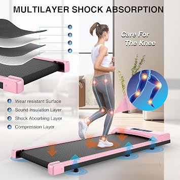 Walking Pad Treadmill, Under Desk Treadmill Portable, Desk Treadmill for Office Under Desk, Walking Treadmill Electric Quiet for Home/Apartment/Flat with Remote Control and LED Dispaly