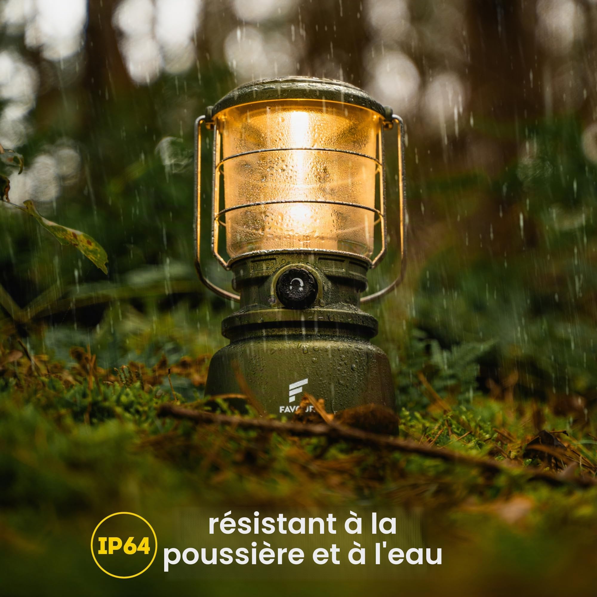 Favour Lampe LED Camping puissante 1300 Lumens | Lanterne exterieur IP64 Étanche, Fonctionne sur piles, température de couleur réglable dont Mode Bougie | Lampe de tente, éclairage à 360 degrés