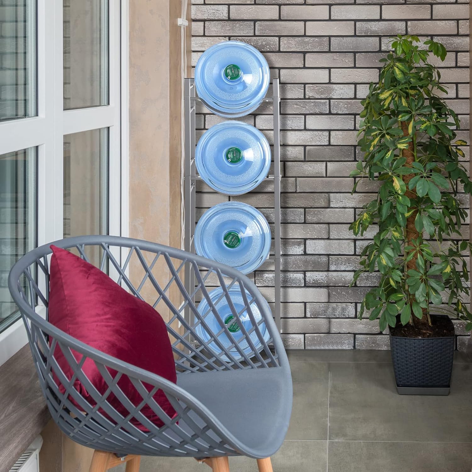 HAITRAL Water Gallon Jug Holder, 4 Tiers Heavy Duty Water Bottle Buddy Display Rack, Silver