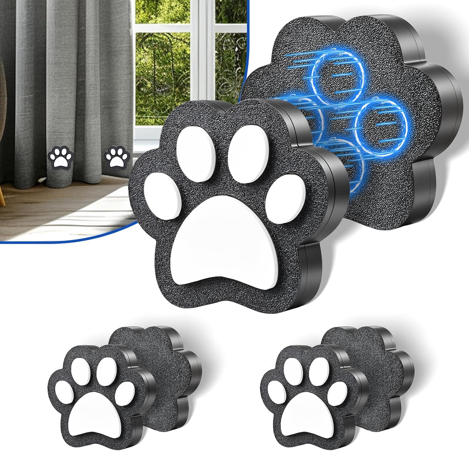 6 Pairs Outdoor Curtain Weights, 12 Pcs Heavy Magnetic Curtain Weights for Outdoor Curtains, Waterproof Cat Paw Design, Ideal for Cat Lovers, Patio, Tablecloth & Shower Curtains (Black)