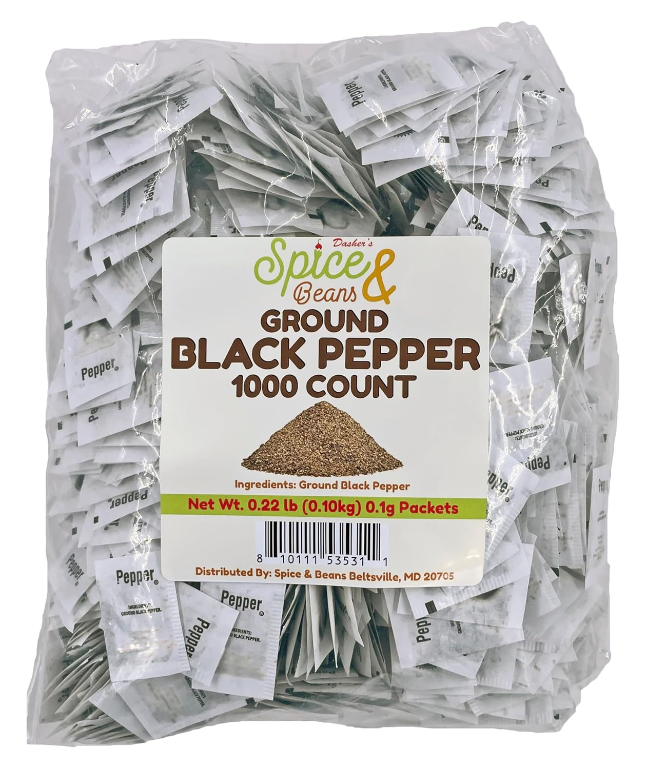 Gourmet Ground Black Pepper and Iodized Salt Single Serve Packets | By Dasher's Spice & Beans | 1000 Each - 2000 Total