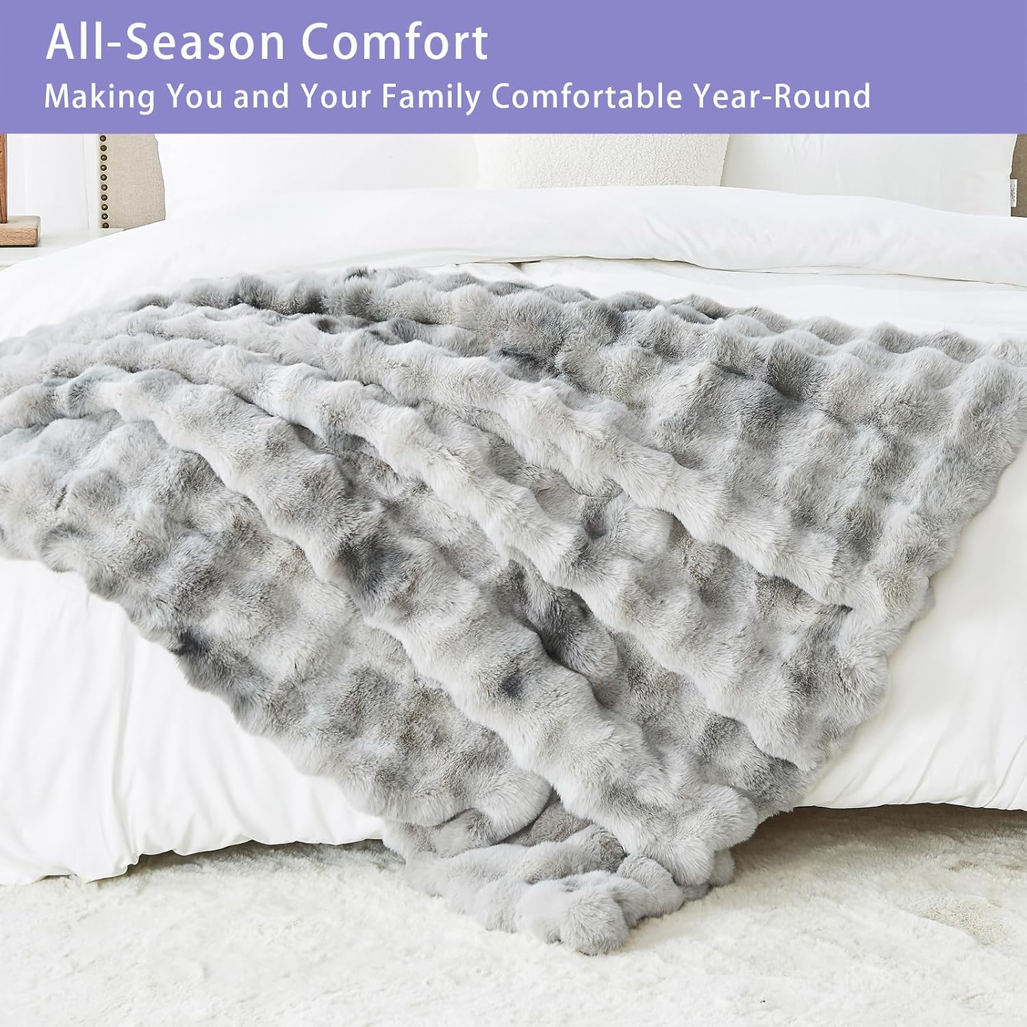 Bigacogo Faux Fur Throw Blanket for Couch, Fuzzy Soft Plush Thick Warm Bubble Blankets for Sofa Bed Living Room Décor, Cute Luxury Cozy Fluffy Throw Gift for Women Girls, 50"x60", Tie-dye Grey - Image 2