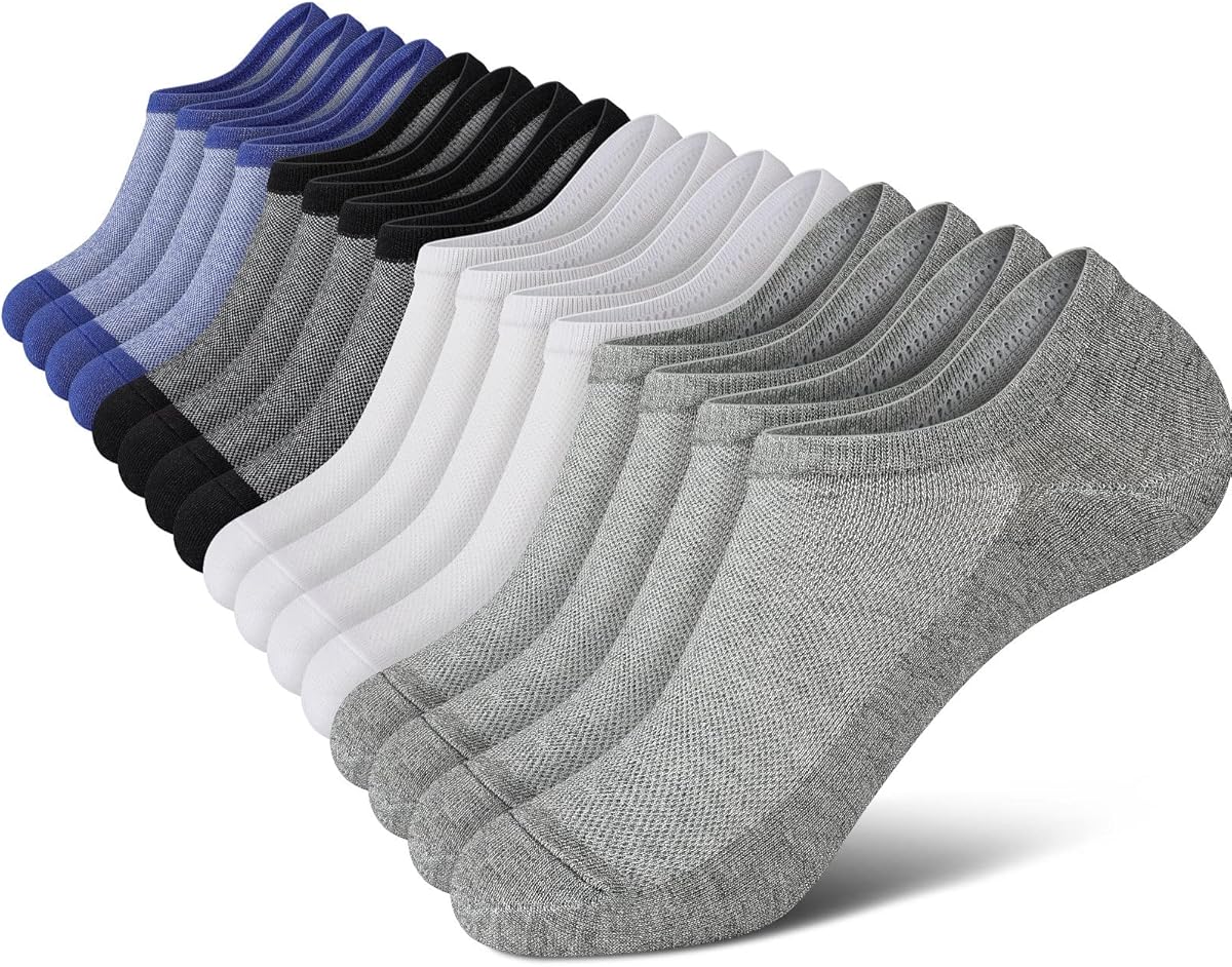 wernies No Show Socks Men, Low Cut Ankle Short Casual Cotton Socks with Non Slip Grips 6-10/11-13