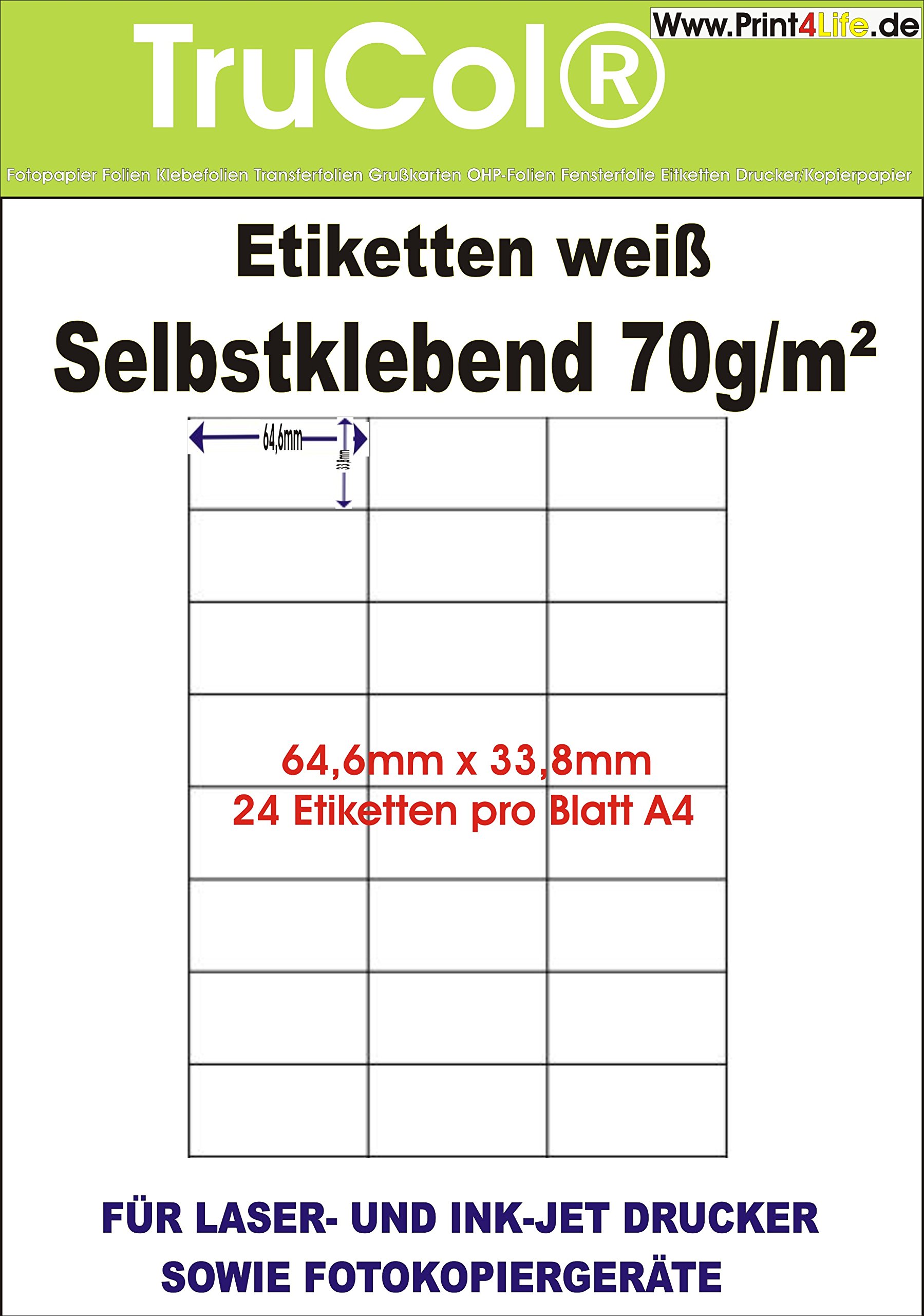 24 000 uniwersalnych etykiet, 64,6 x 33,8 mm, naklejki na segregator, etykiety adresowe, etykiety internetowe, białe, DIN A4, 1000 arkuszy A4, uniwersalne zastosowanie do drukarek laserowych/atramentowych/kopiarek