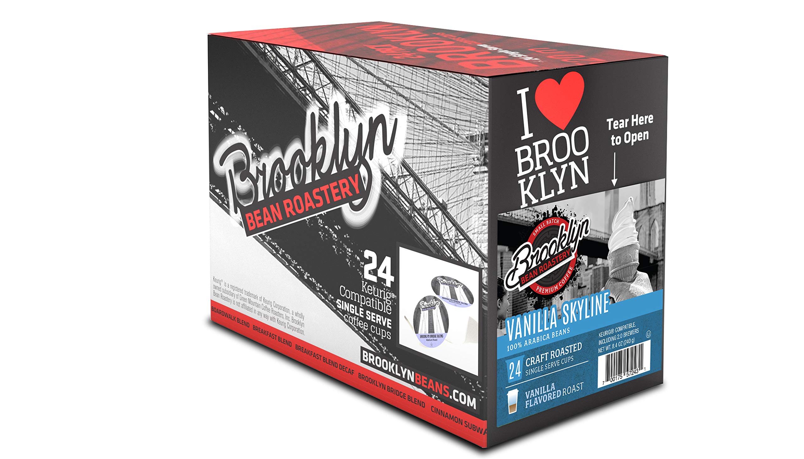 Brooklyn BeansFlavored Coffee Pods Compatible with K Cup Brewers Including 2.0, Vanilla Skyline, 24 Count