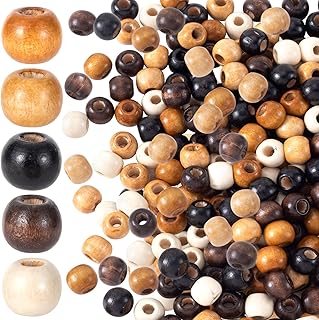 180pcs 9x10mm Wooden Beads for Crafts, Round Large Hole Natural Wood Hair Bead, Vintage Wooden Spacer for Macrame Necklace Bracelet DIY Craft Handmade Decor- 5 Colors