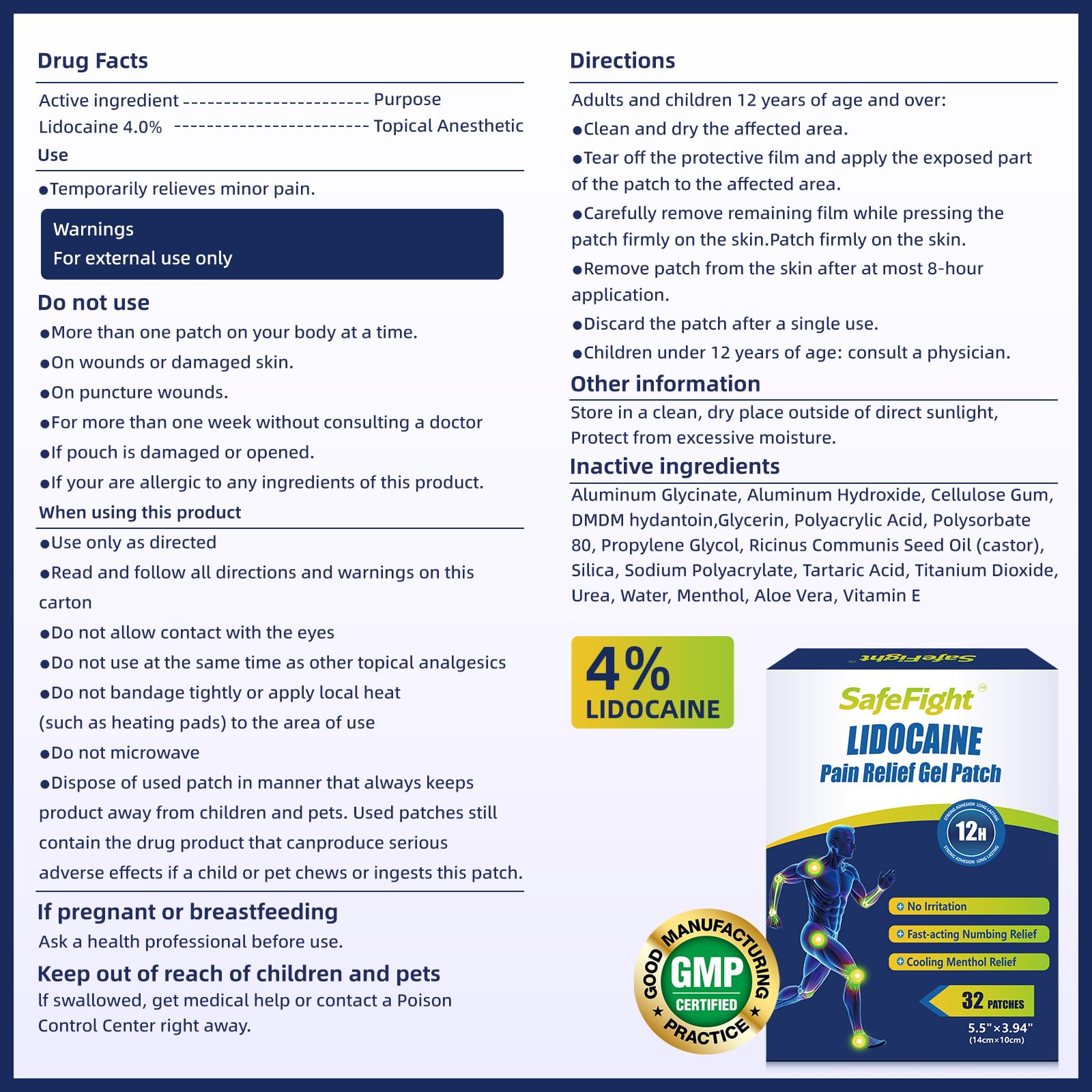 4% Lidocaine Pain Relief Patches 32 Count - Maximum Strength Relief for Back, Neck, Shoulder, Joint & Muscle Pain, Add Menthol, 12 Hour Long Lasting Relief Pains — view 7