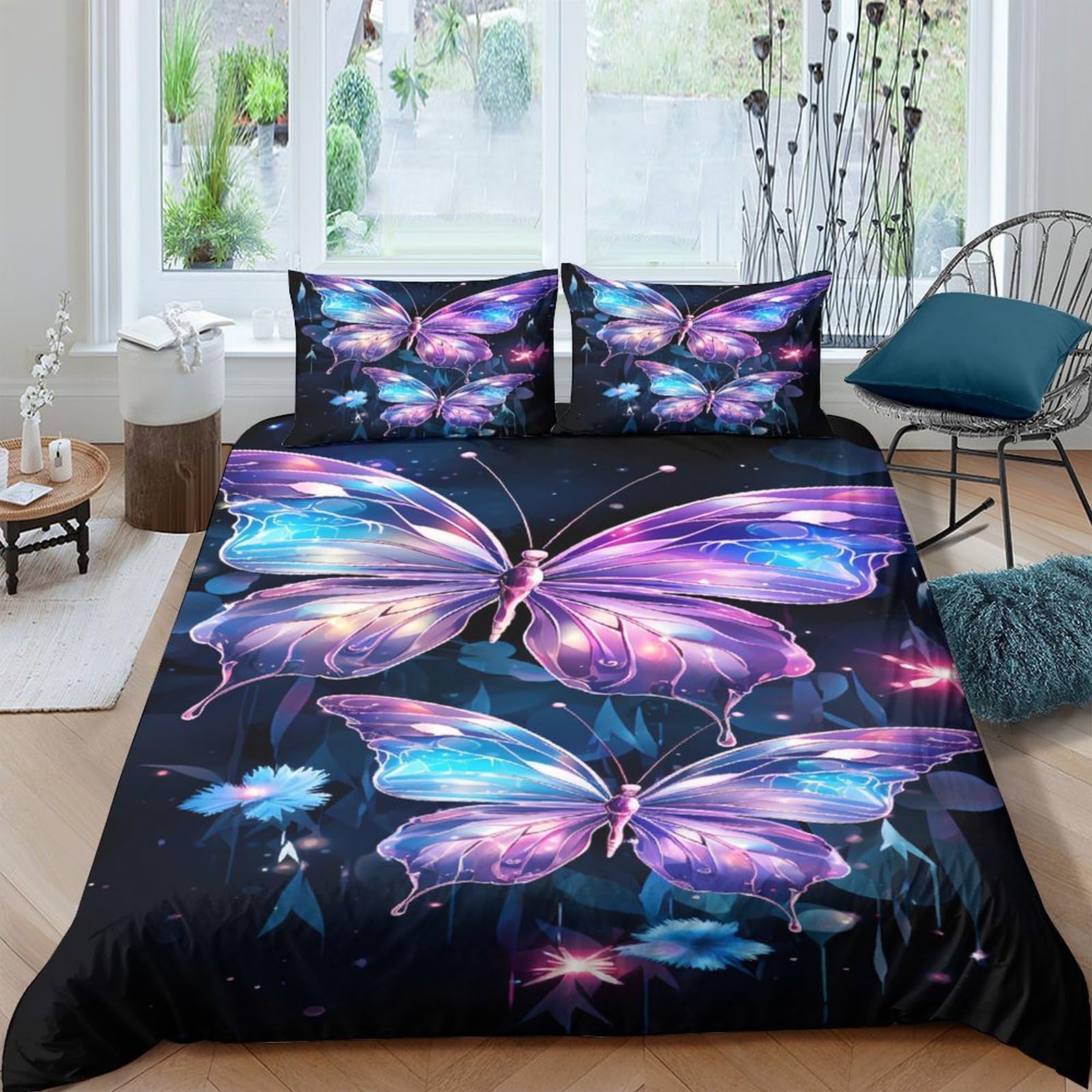 Ctjqhvkz Style-9 3D Printed Aurora Butterfly Fitted Sheet Microfiber Soft Mattress Cover For Bedroom Decor Dustproof Washable Single（135X200cm）