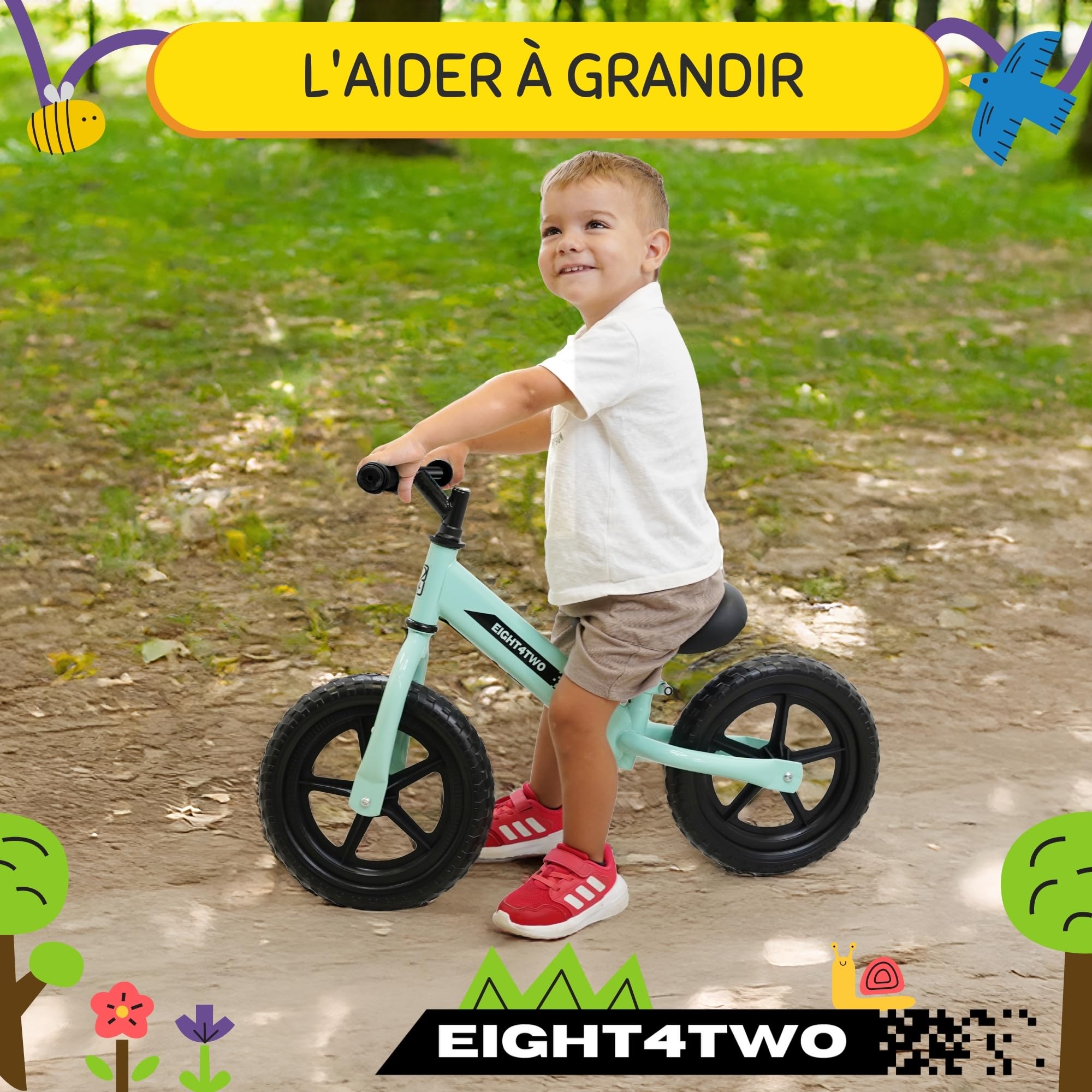 EIGHT4TWO Vélo sans pédales pour enfant 2, 3, 4 et 5 ans, idéal pour équilibre, jouets pour enfants de 2, 3, 4 et 5 ans.
