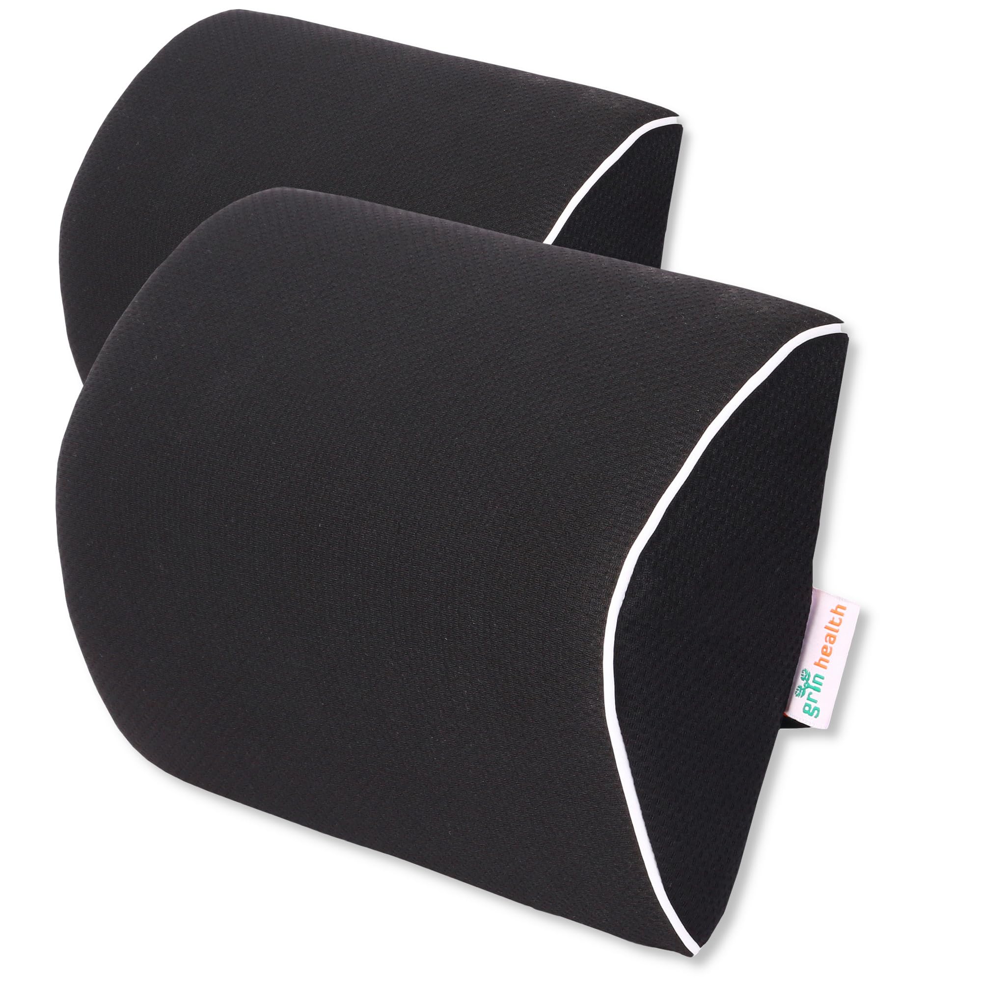 Grin Health Memory Foam Car Neck Rest Pillow Cushion, Headrest for Neck Support Travel Pillow for Car (Pack of 2, Black)
