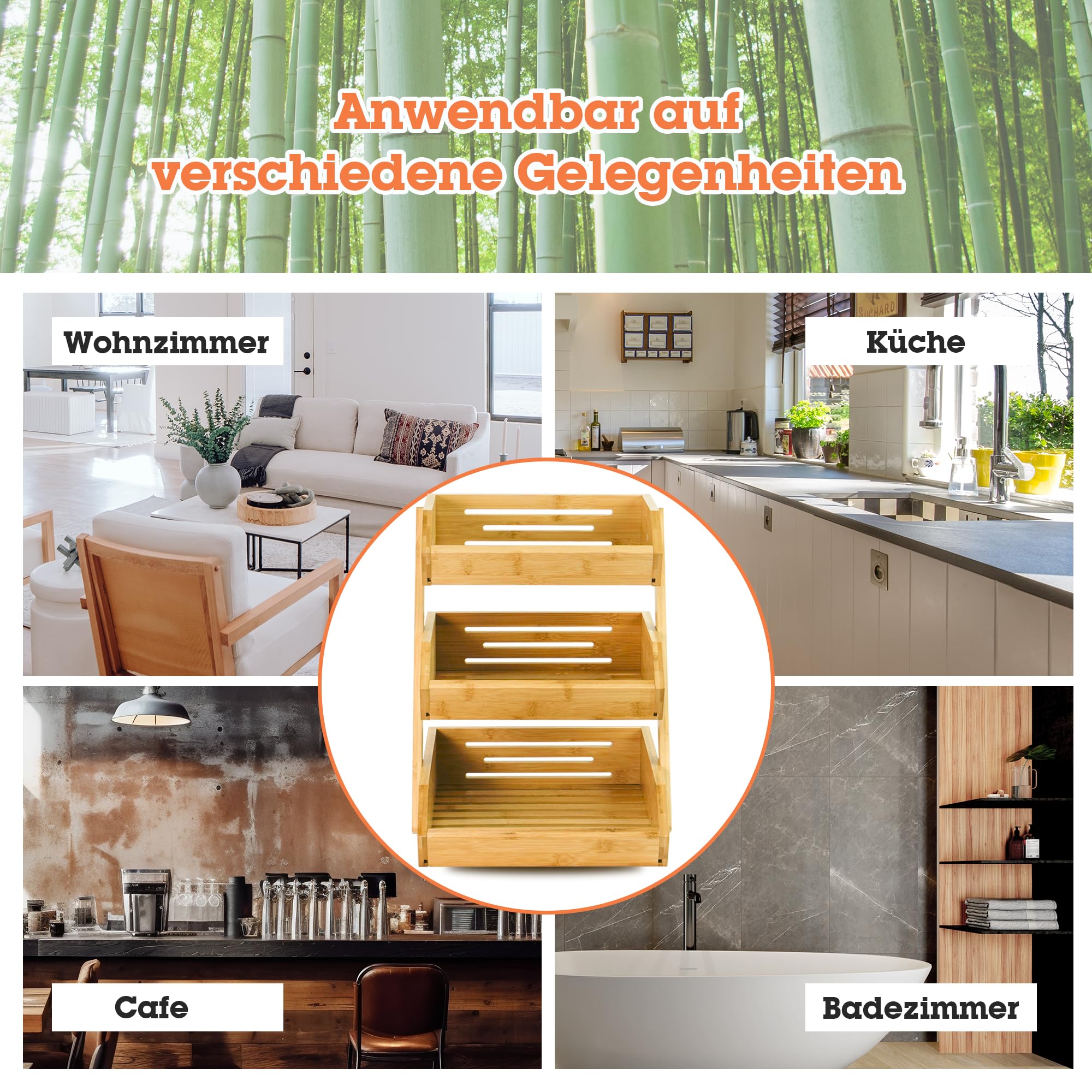 ADEL DREAM Bambus-Obstkorb 3-stöckiger Servierkorb Obstschale und Natürliches Aufbewahrungskorb-Regal Snack-Ausstellungsständer perfekt für Obst Gemüse Snacks Haushaltswaren und mehr Bambus