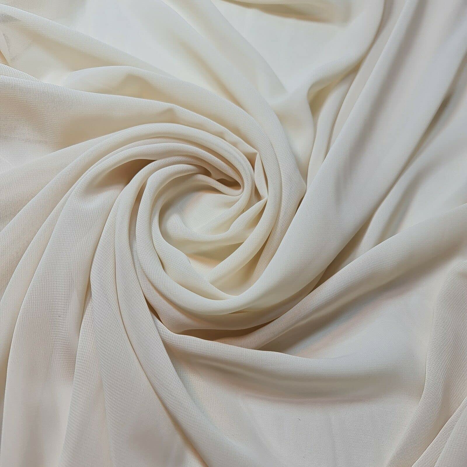 Plain Crepe Sheer Chiffon Fabric Decor Wedding Drape Soft Curtain Material 58" (Pre Cut 1 Meter) (Beige)