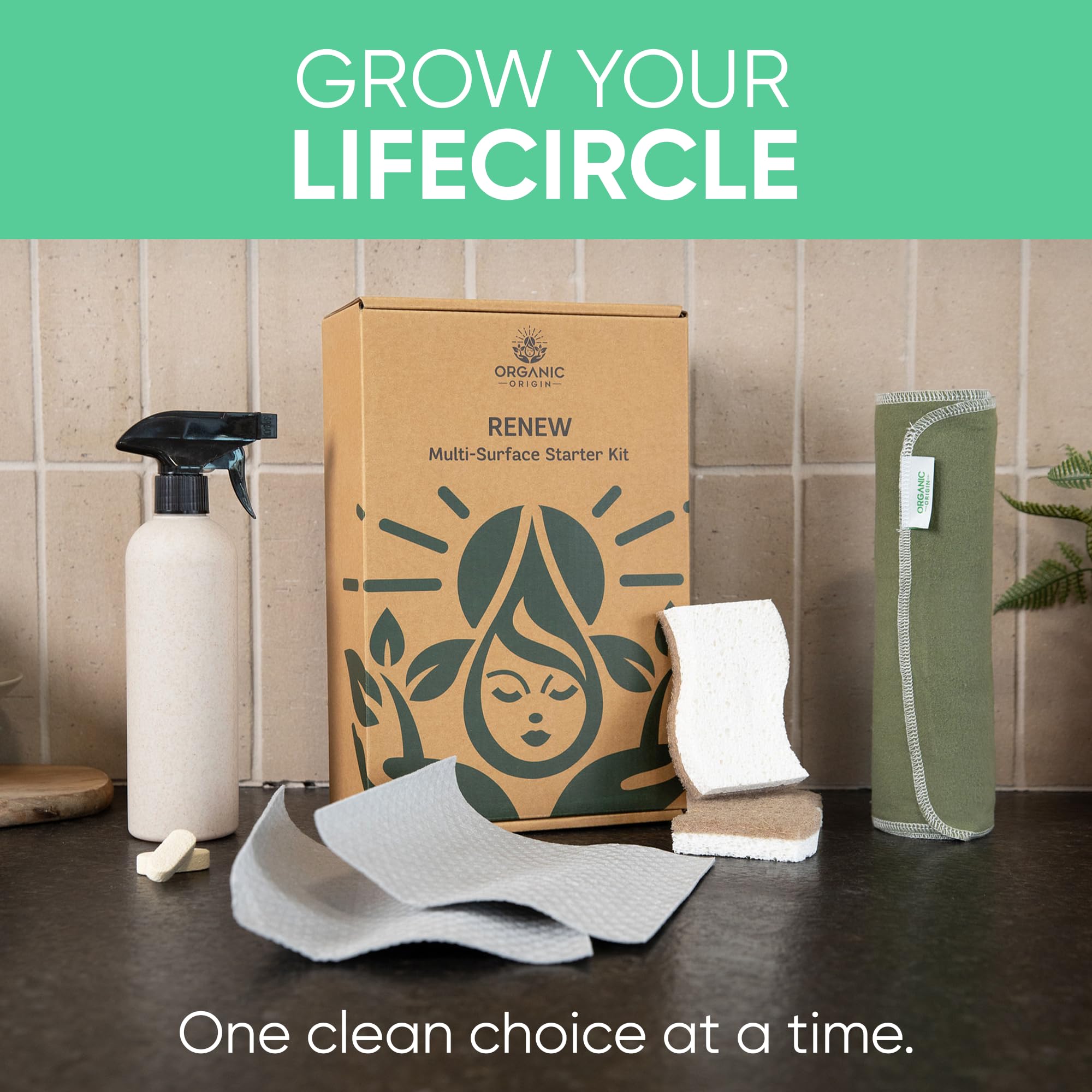 Organic Origin - Kit de limpieza de cocina, 14 piezas, paños de cocina suecos, esponja para platos, esponjas de cocina, toallas de papel reutilizables, tabletas limpiadoras multiusos