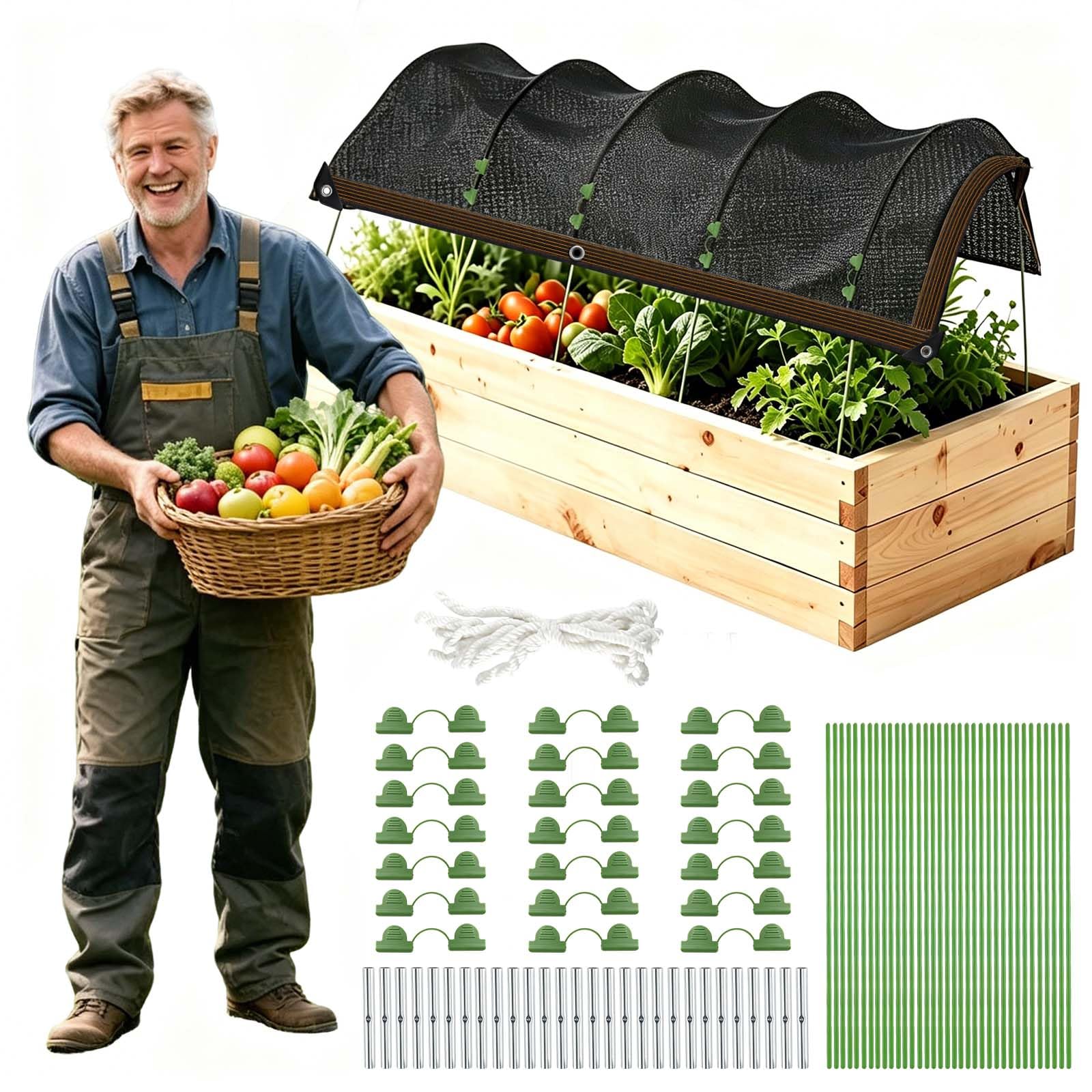 Kit d'ombrage de jardin 3x2m avec cerceaux | Toile protection chaleur 70% pour plantes