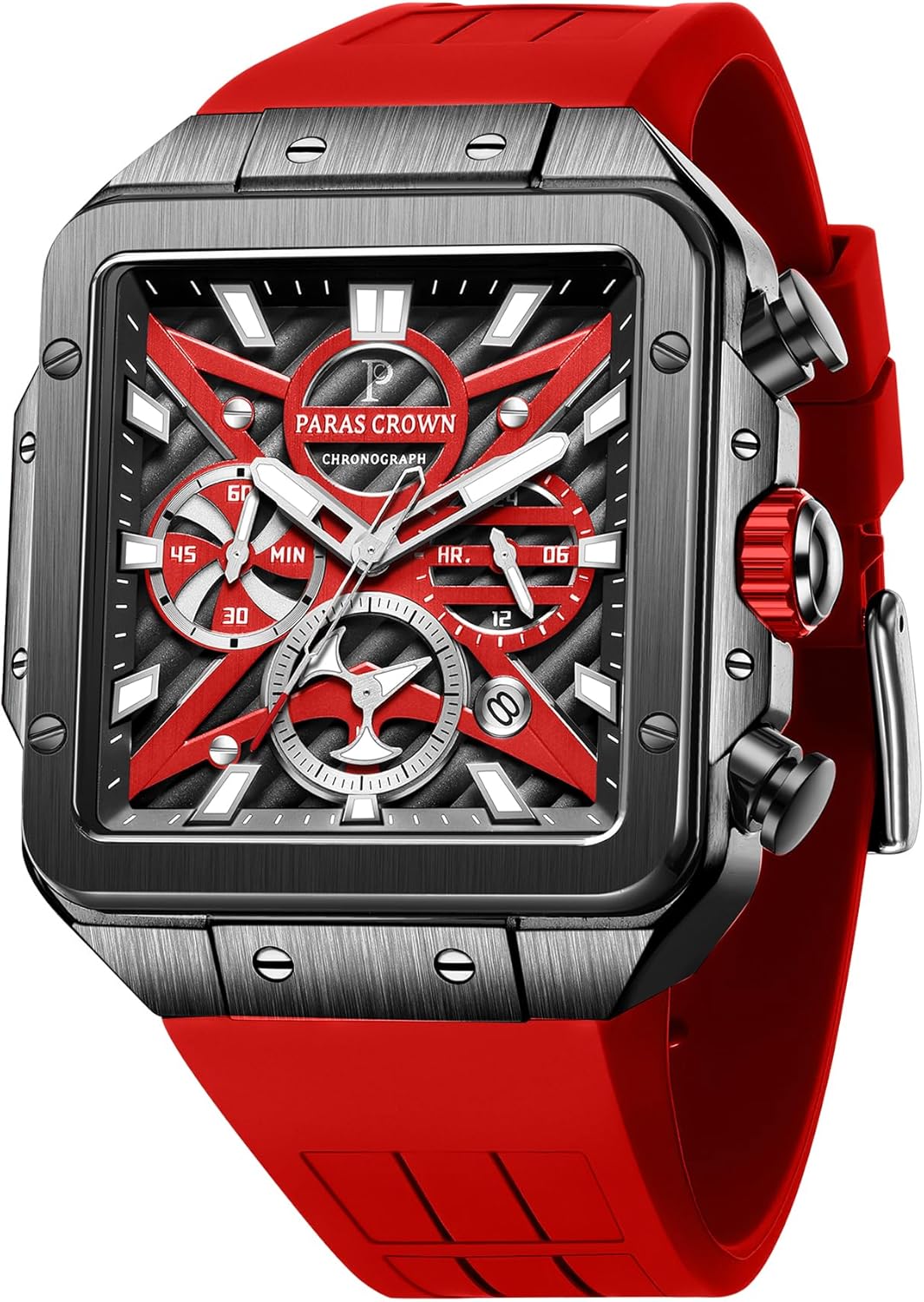 Paras Crown Watches for Men Luxury Fashion Analog 50M Waterproof Sports Watch with Tonneau Dial Luminous Quartz Business Wrist Watch