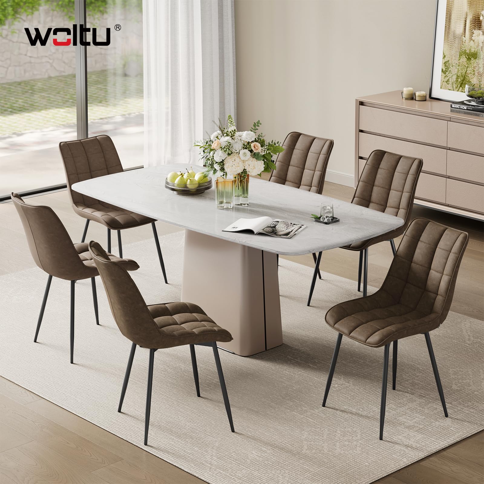 WOLTU Esszimmerstühle 2er Set, für Wohnzimmer Küche Esszimmer, Küchenstühle gepolstert mit Rückenlehne, Sitzfläche aus Kunstleder, mit Metallbeinen, bis 150 kg belastbar, Braun