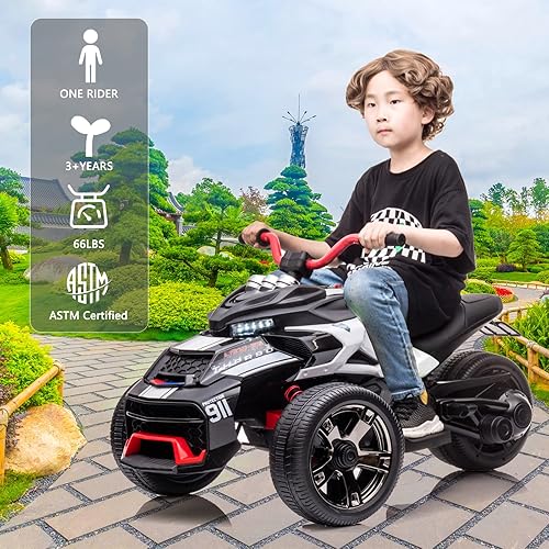 Miniatura 6 de Motocicleta eléctrica de 24 voltios y 3 ruedas con batería UTV, ATV eléctrico para niños, motocicleta de policía para niños con ruedas de goma EVA,