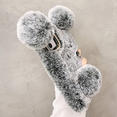 Miniatura 2 de LUVI Compatible con iPhone 15 Pro Max, bonita funda de felpa peluda para mujeres y niñas, bola esponjosa 3D de conejo, orejas de oso de dibujos