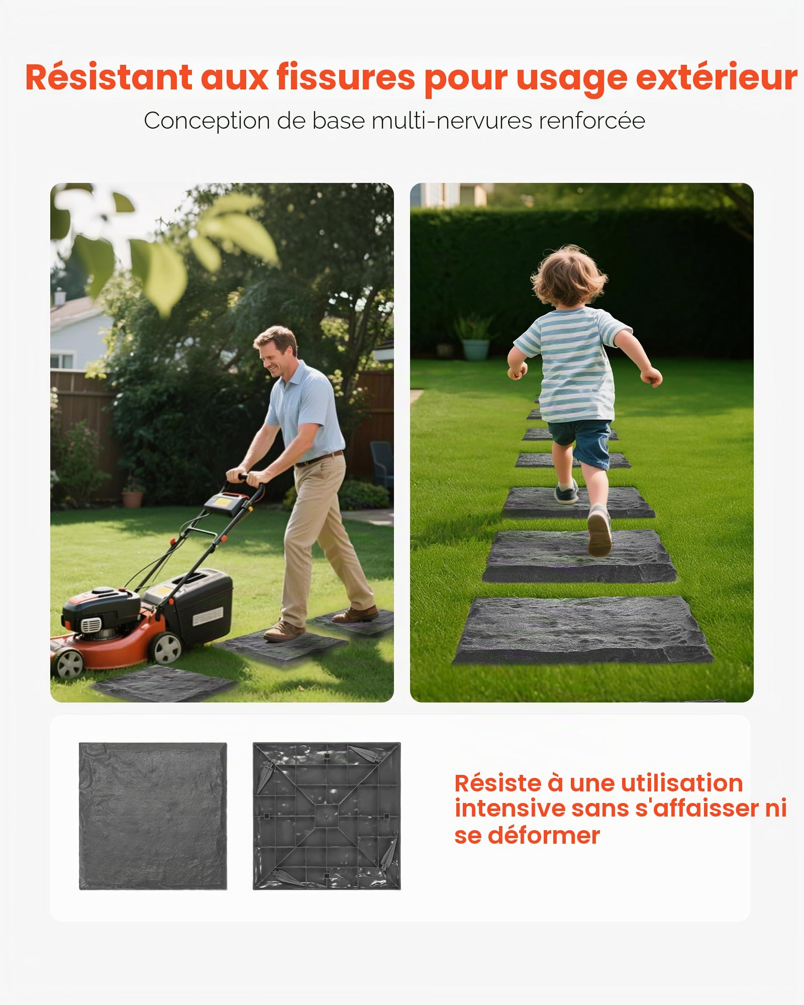 VEVOR Pierres de Marche Jardin, 4 PCS, Dalles de Pas Jardin, 39,5x39,5 cm, Aspect Pierre Naturelle en Résine PC ABS, avec Piquets de Sol, Pavés pour Allée Chemin Extérieure, Pelouse, Terrasse, Gris