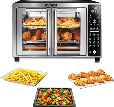 Gourmia Air Fryer French Door Toaster Oven - 6-Slice Capacity, LED Display with 19 Cooking Presets, Stainless Steel